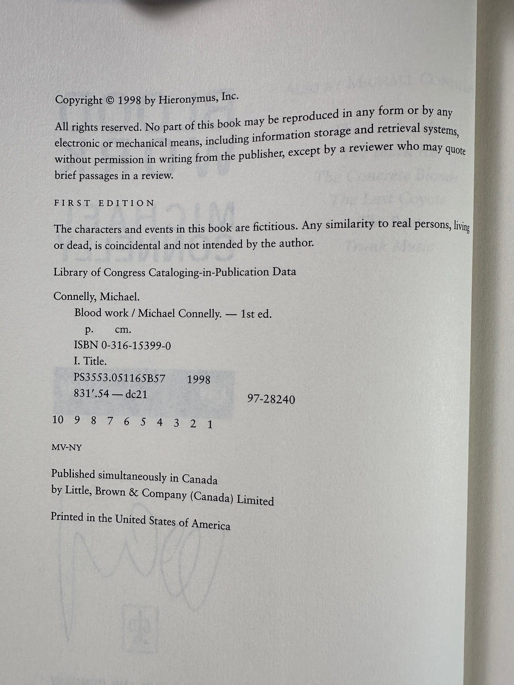 Blood Work SIGNED by Michael Connelly