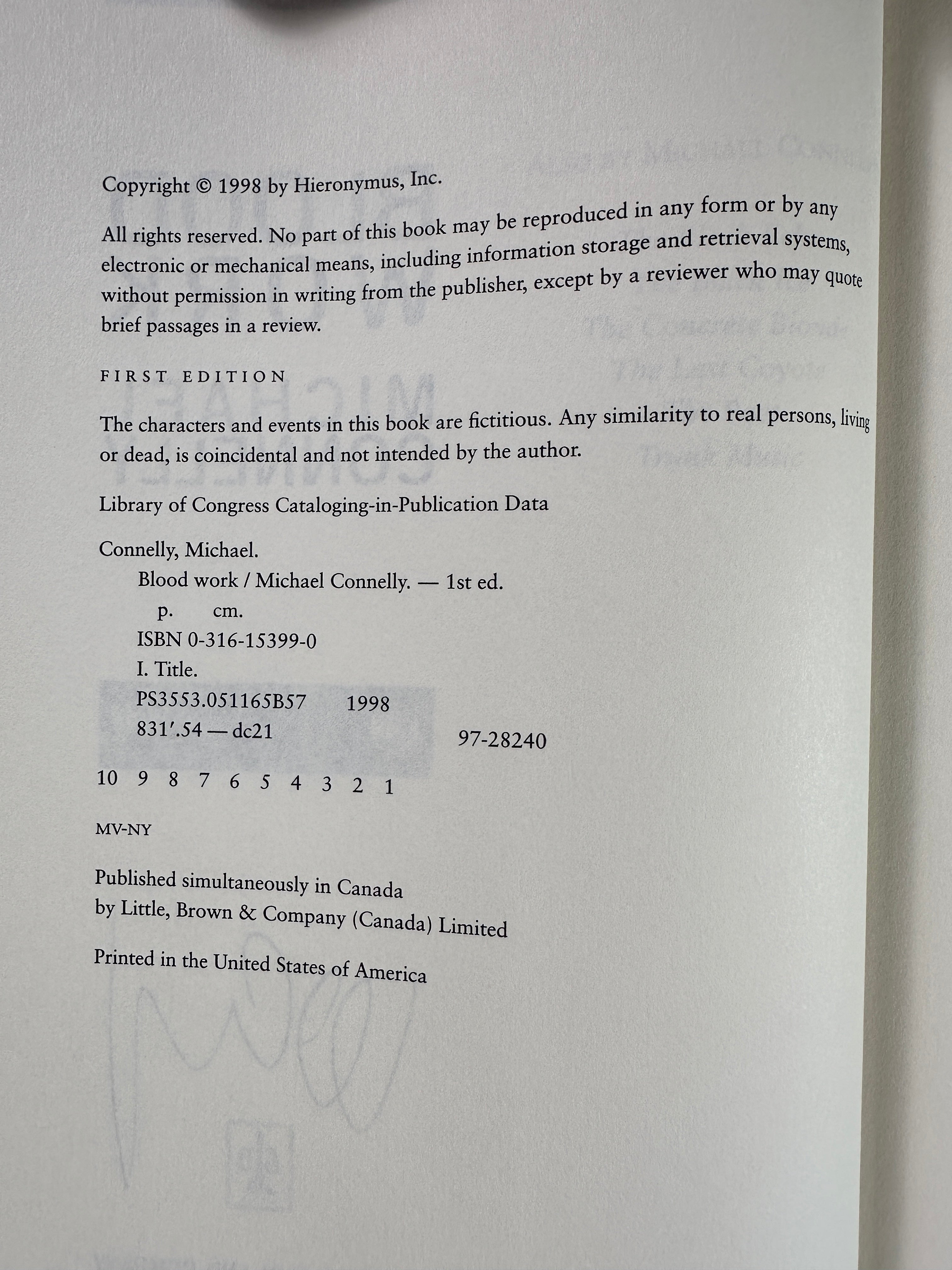 Blood Work SIGNED by Michael Connelly