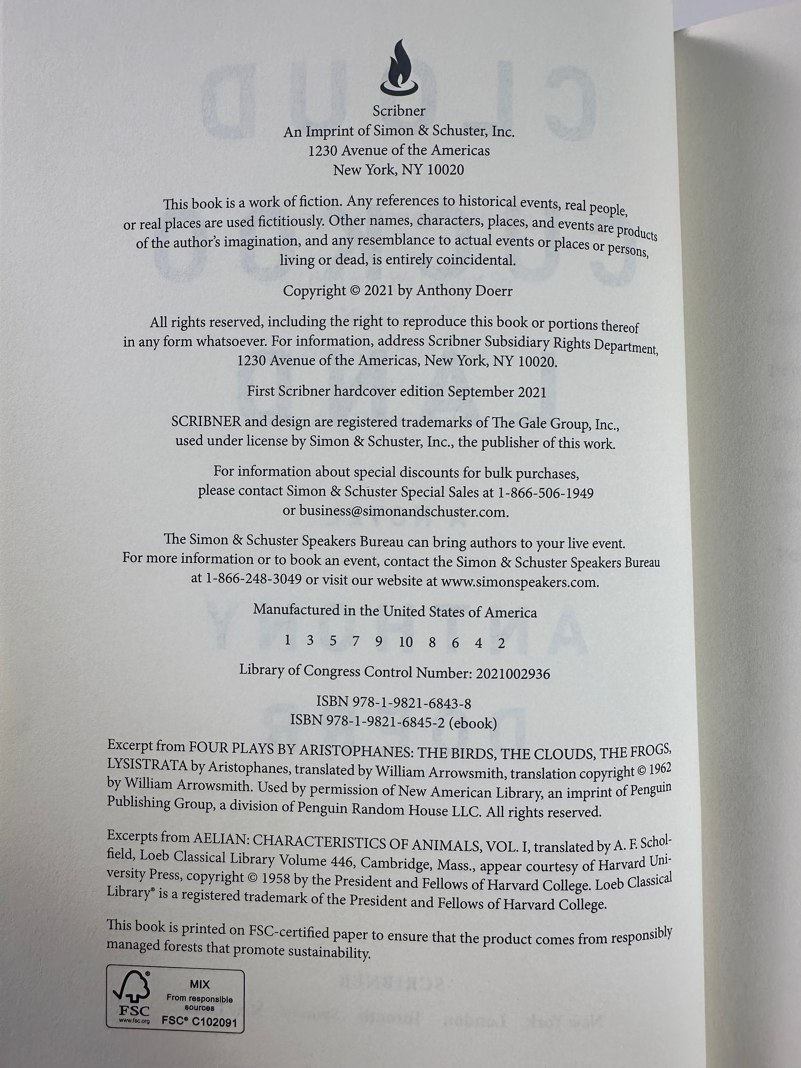 Cloud Cuckoo Land SIGNED by Anthony Doerr
