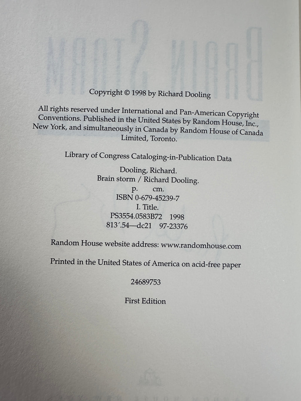 Brain Storm SIGNED by Richard Dooling