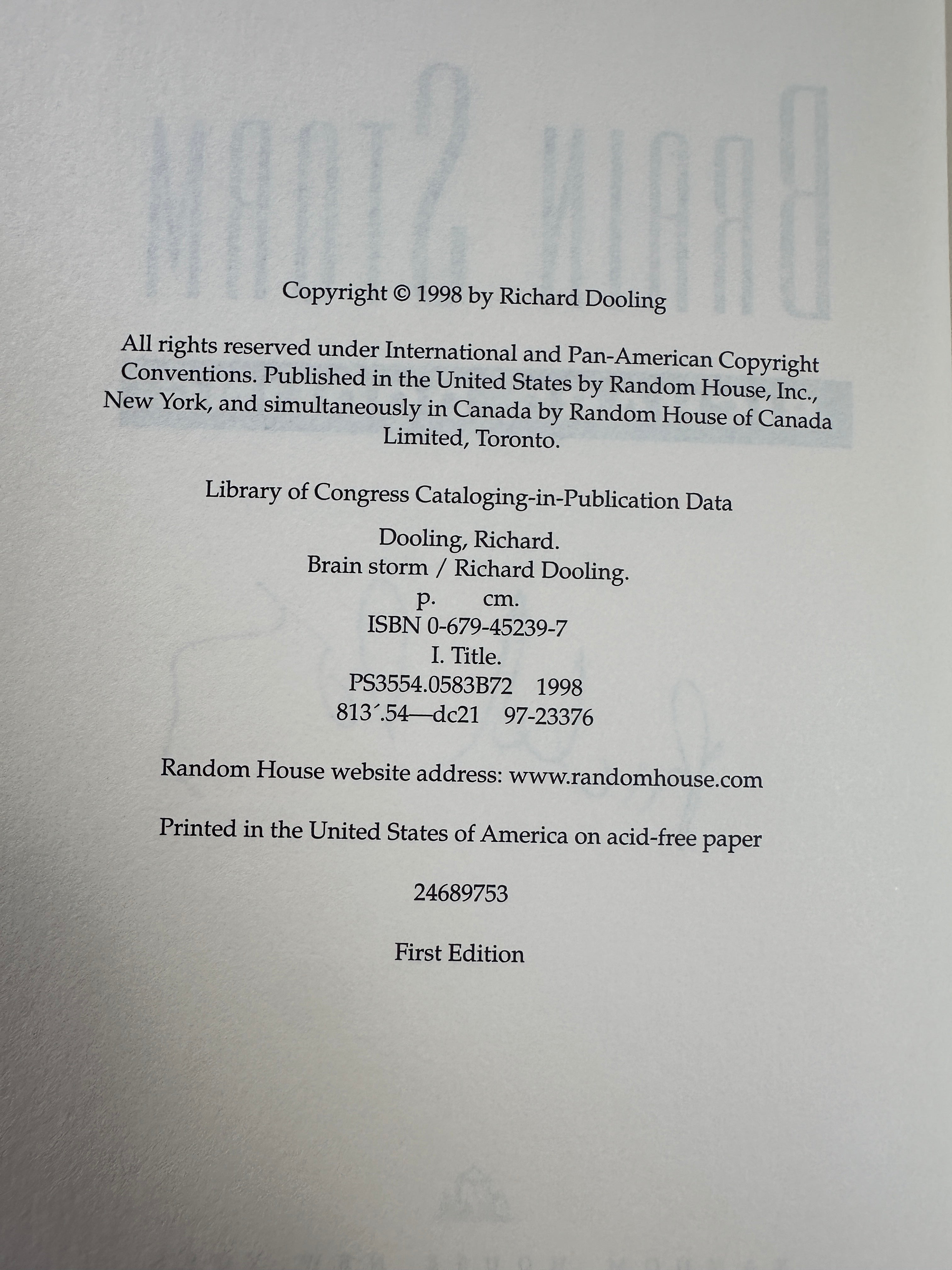 Brain Storm SIGNED by Richard Dooling