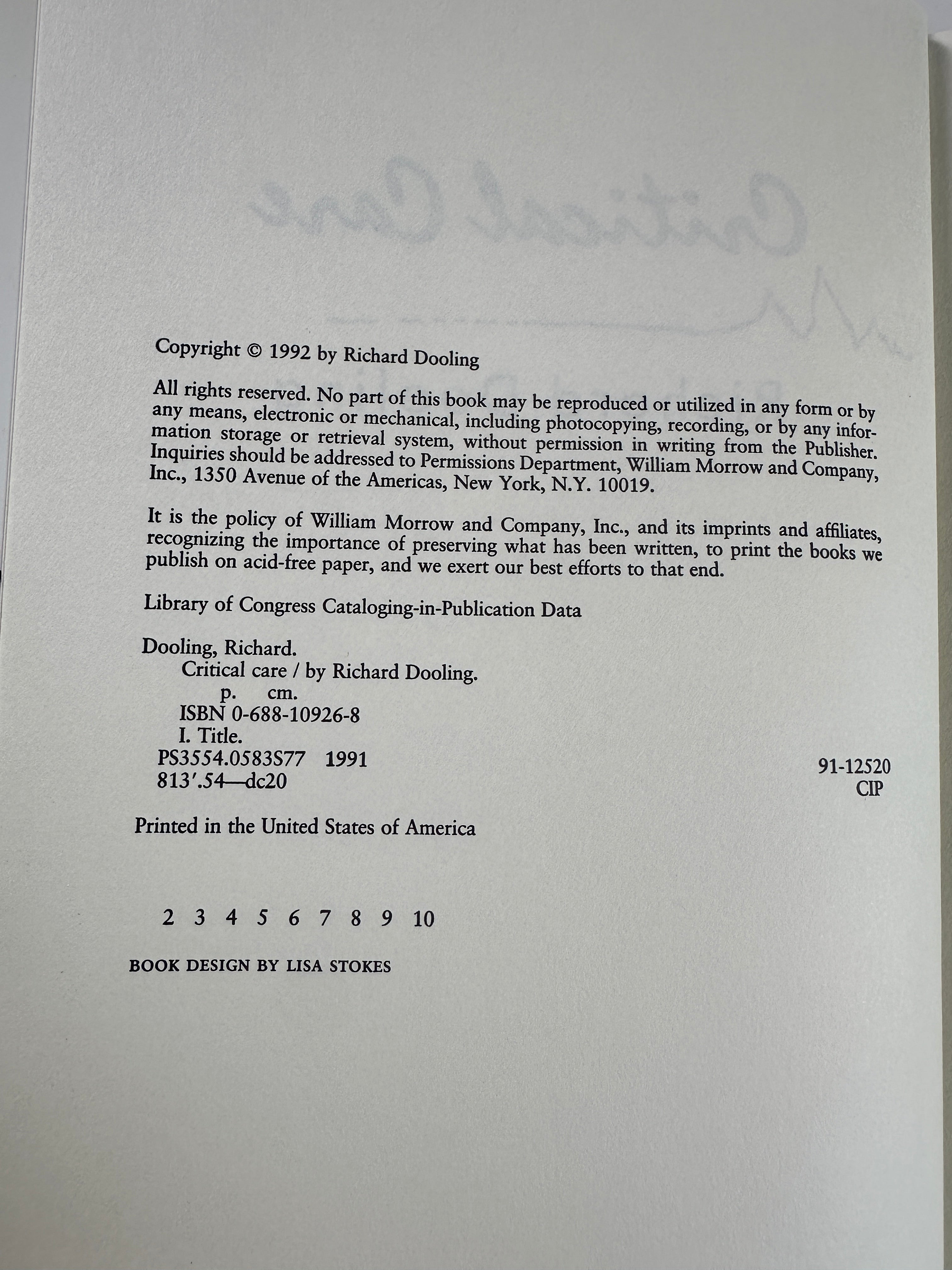 Critical Care SIGNED by Richard Dooling