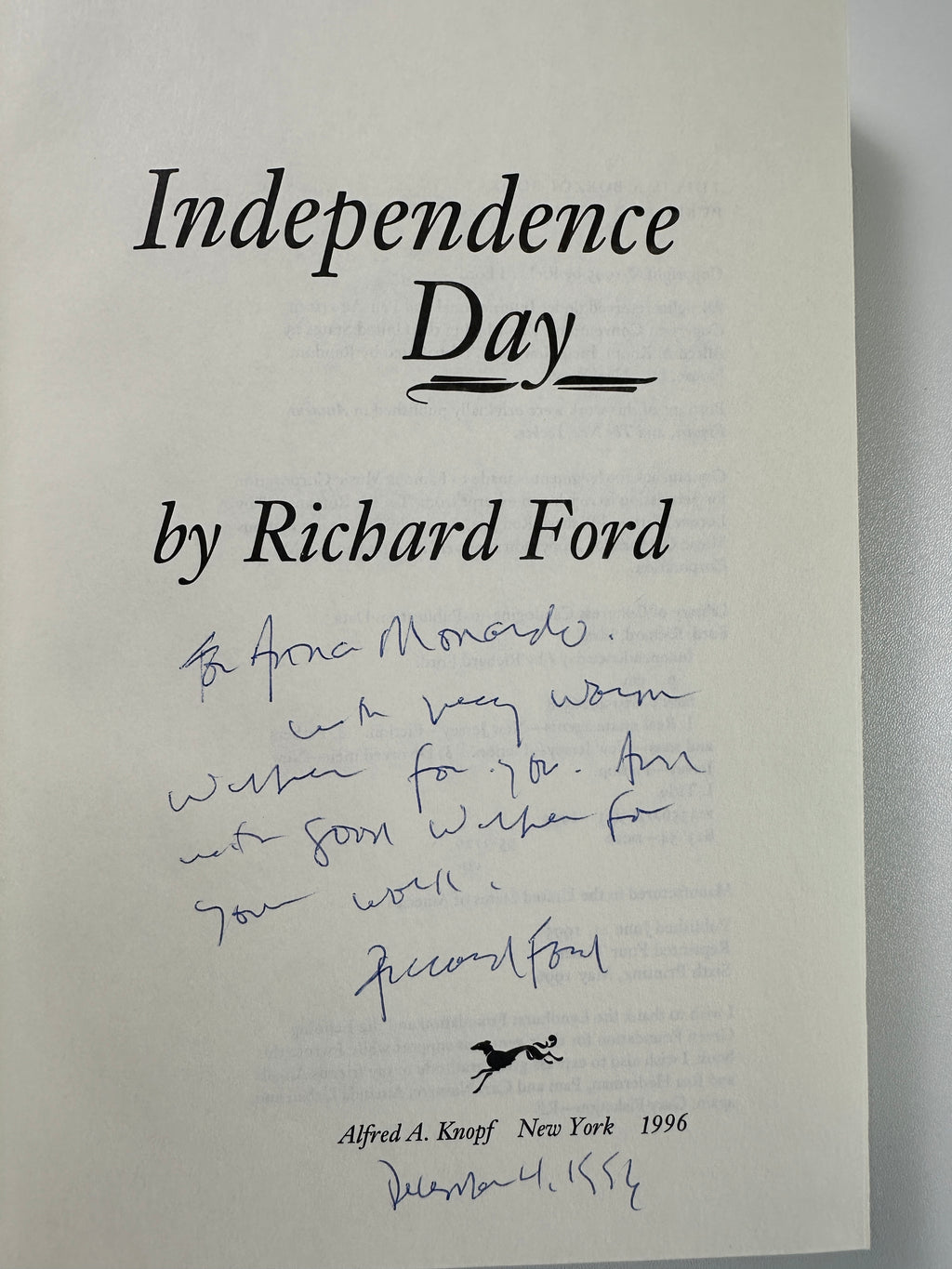 Independence Day: A Novel SIGNED by Richard Ford