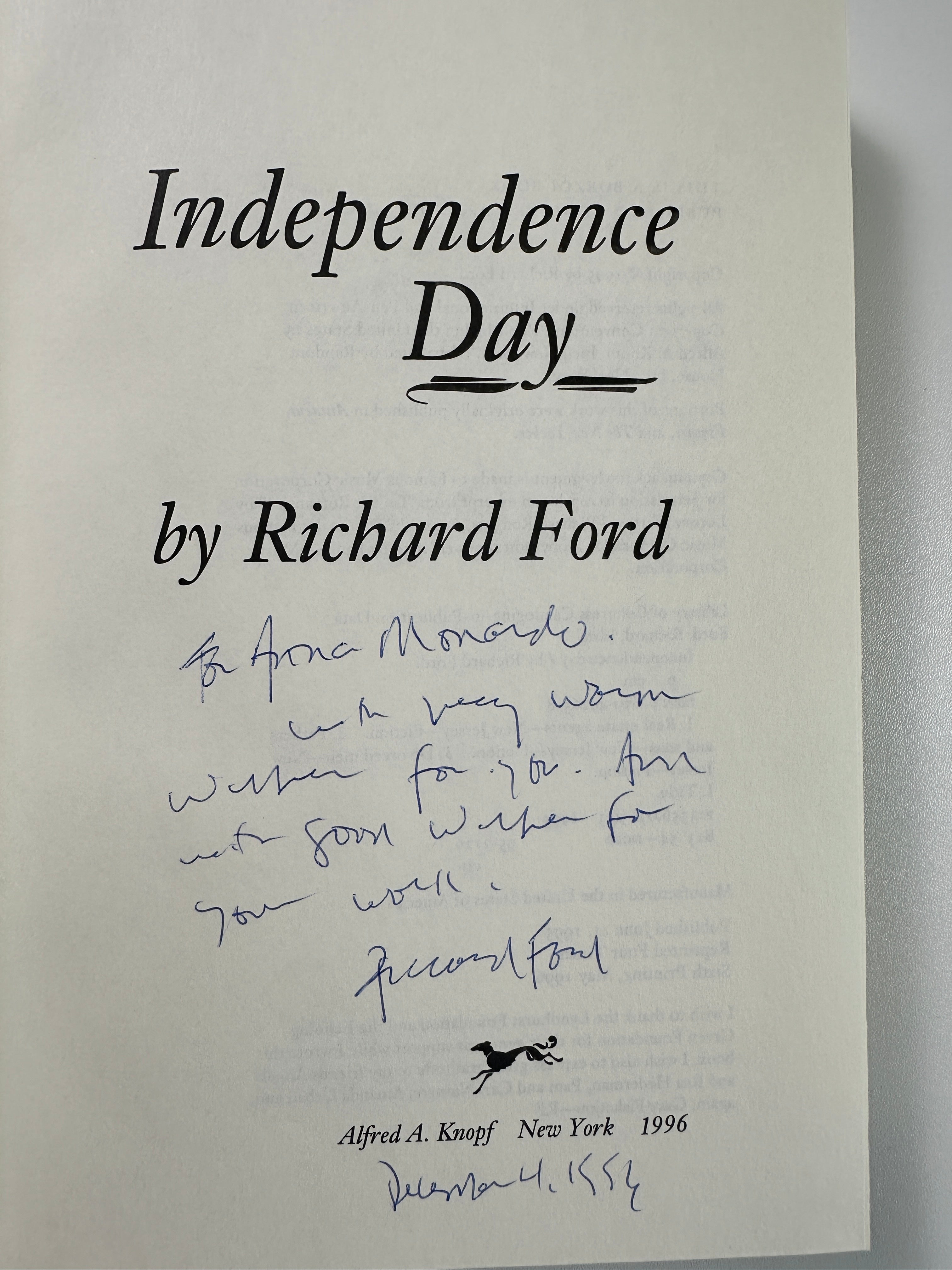 Independence Day: A Novel SIGNED by Richard Ford