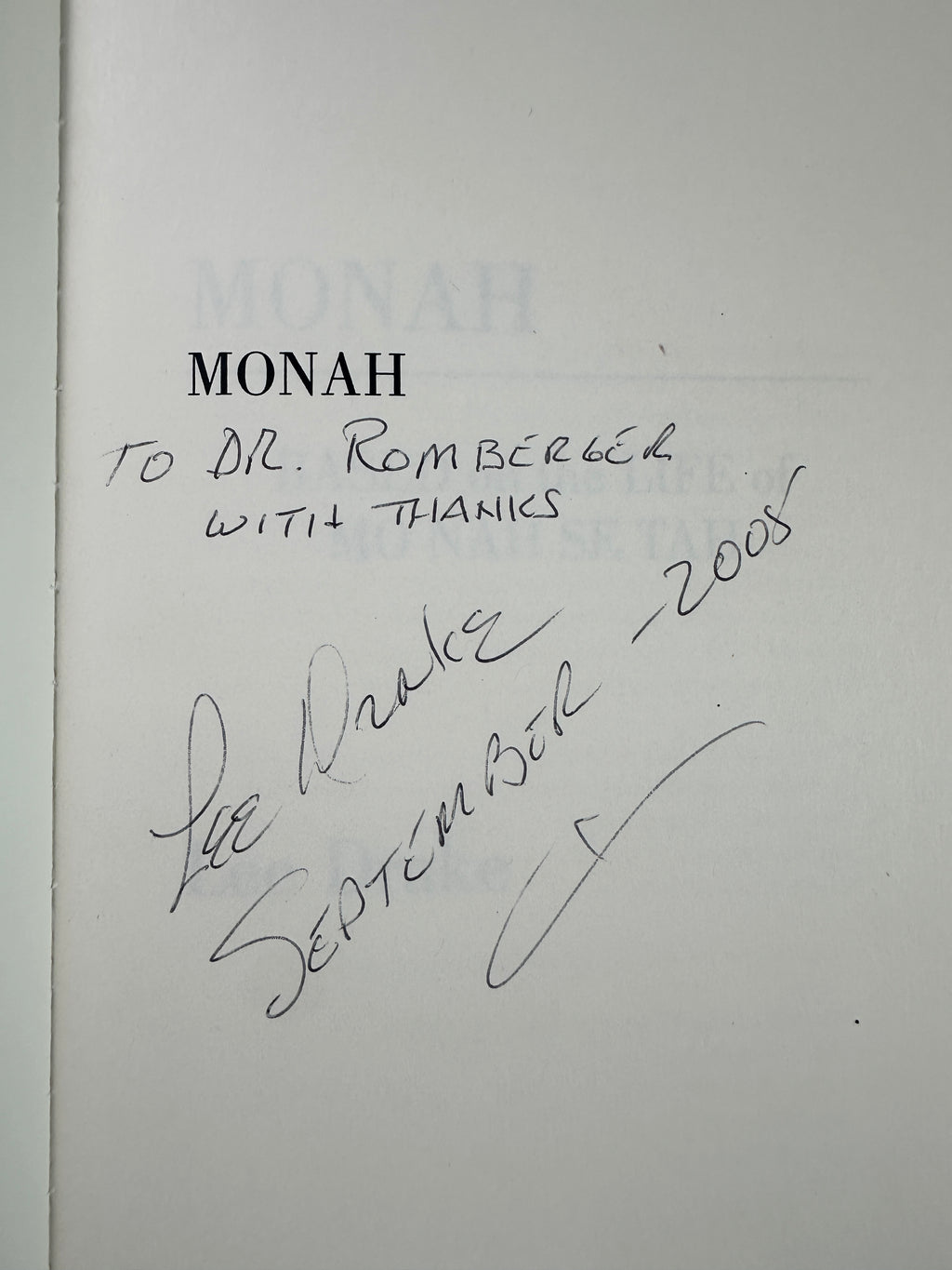 Monah by Lee Drake - SIGNED Association Copy w/ Original Signed Letter (2005)