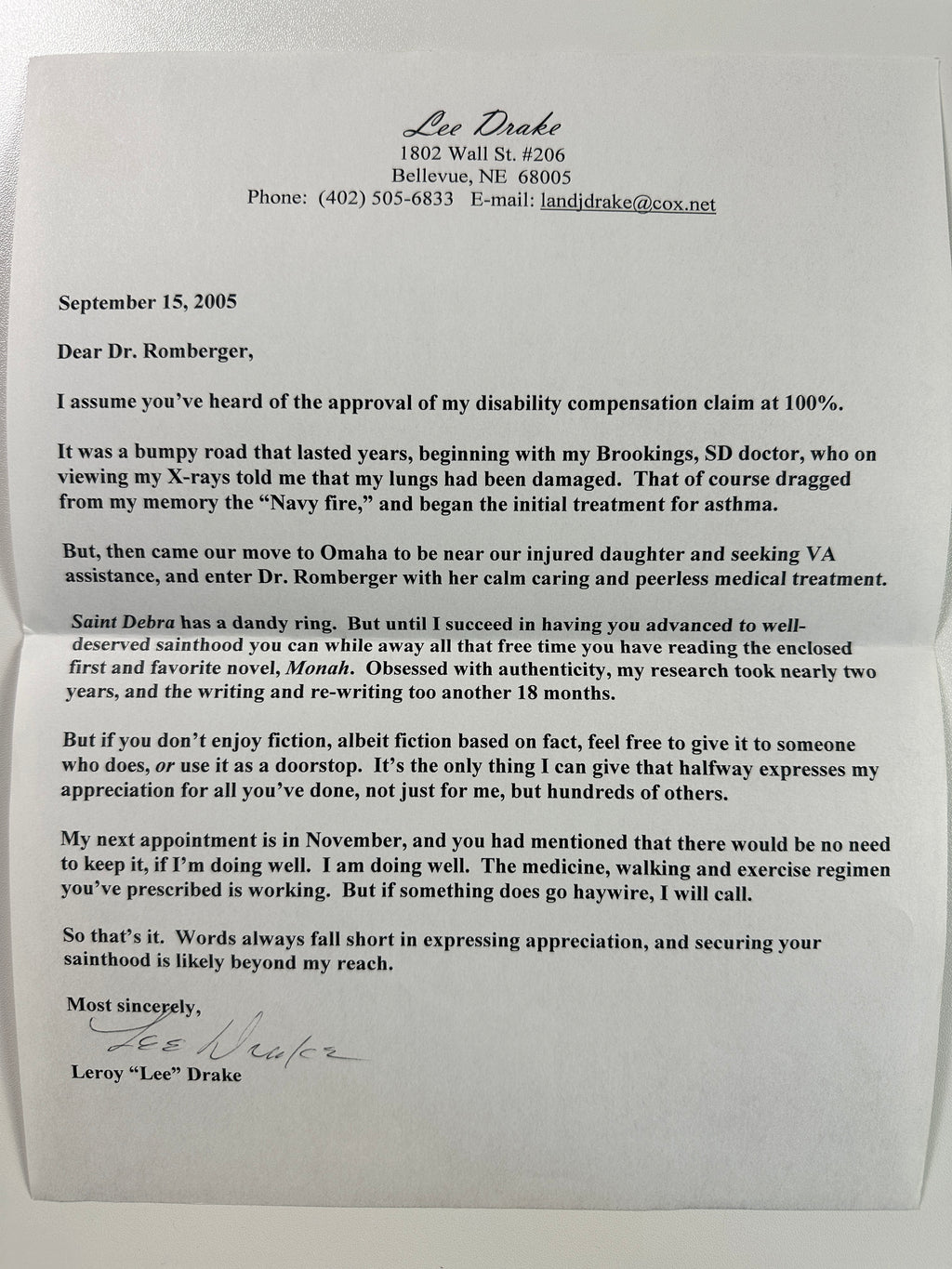 Monah by Lee Drake - SIGNED Association Copy w/ Original Signed Letter (2005)