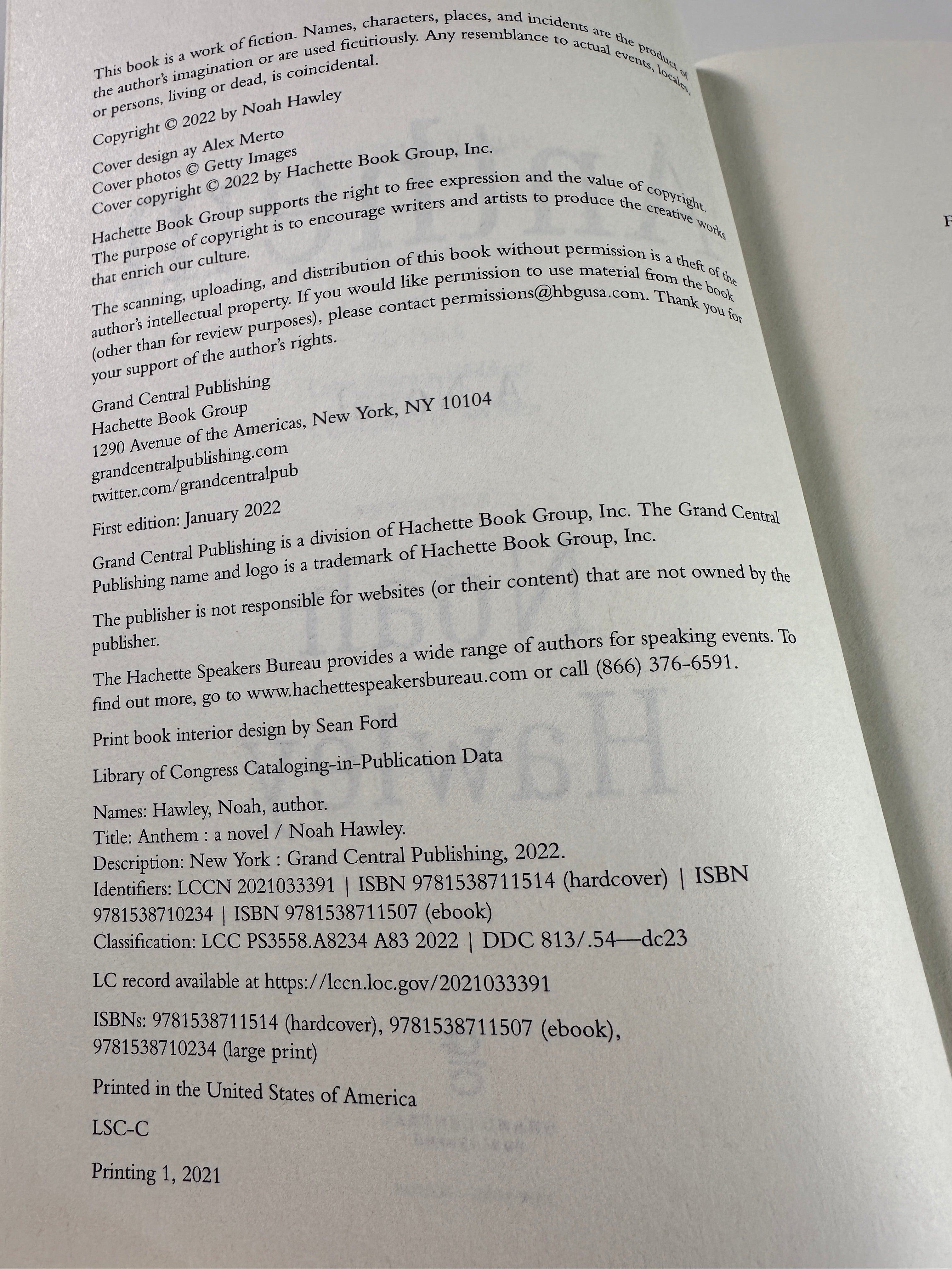Anthem: A Novel SIGNED by Noah Hawley