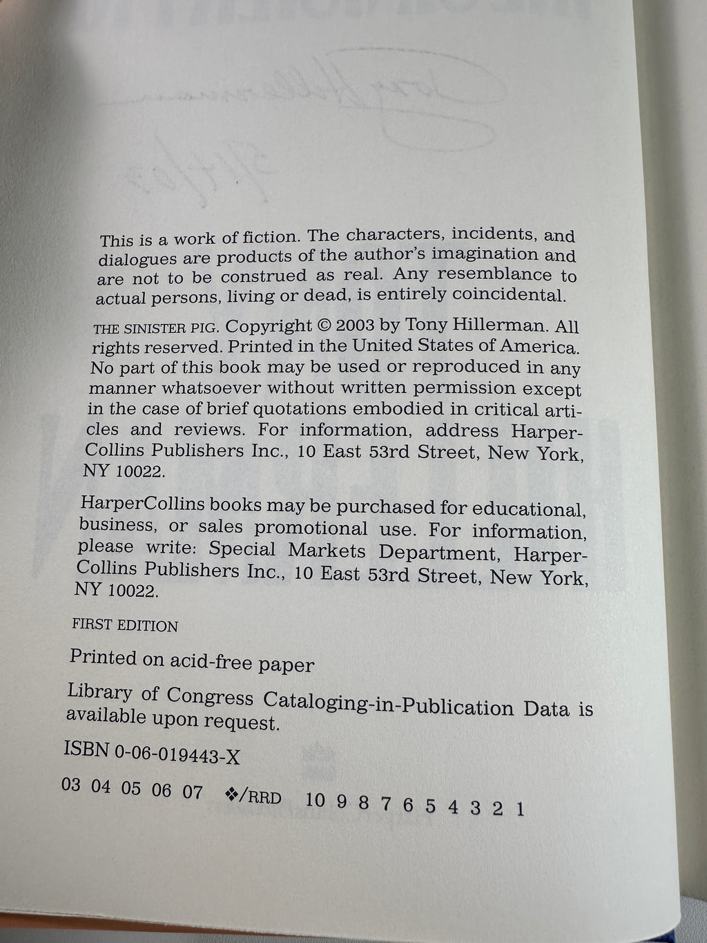 The Sinister Pig (A Leaphorn and Chee Novel) SIGNED by Tony Hillerman