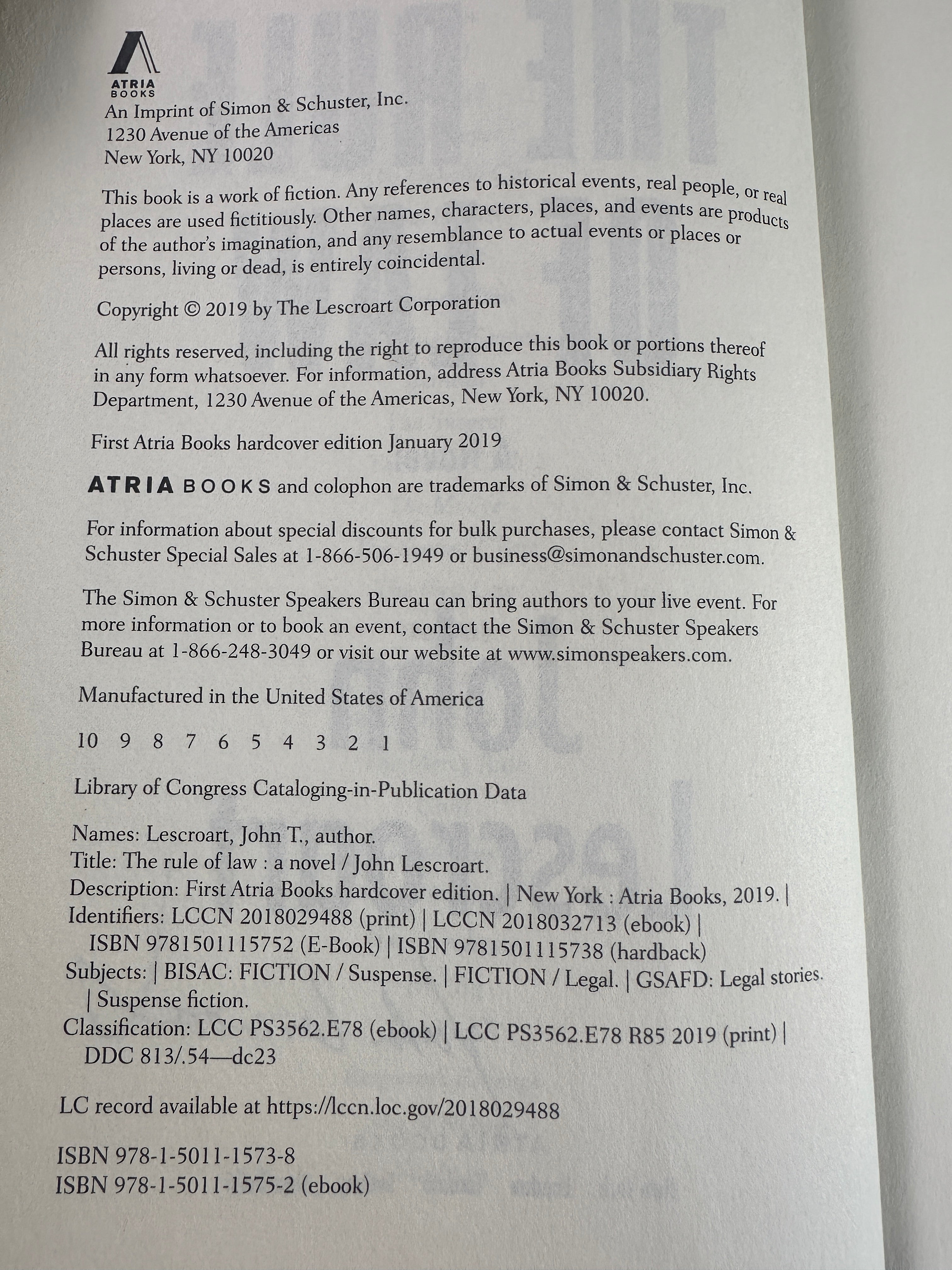 The Rule of Law (A Dismas Hardy Novel) SIGNED by John Lescroart