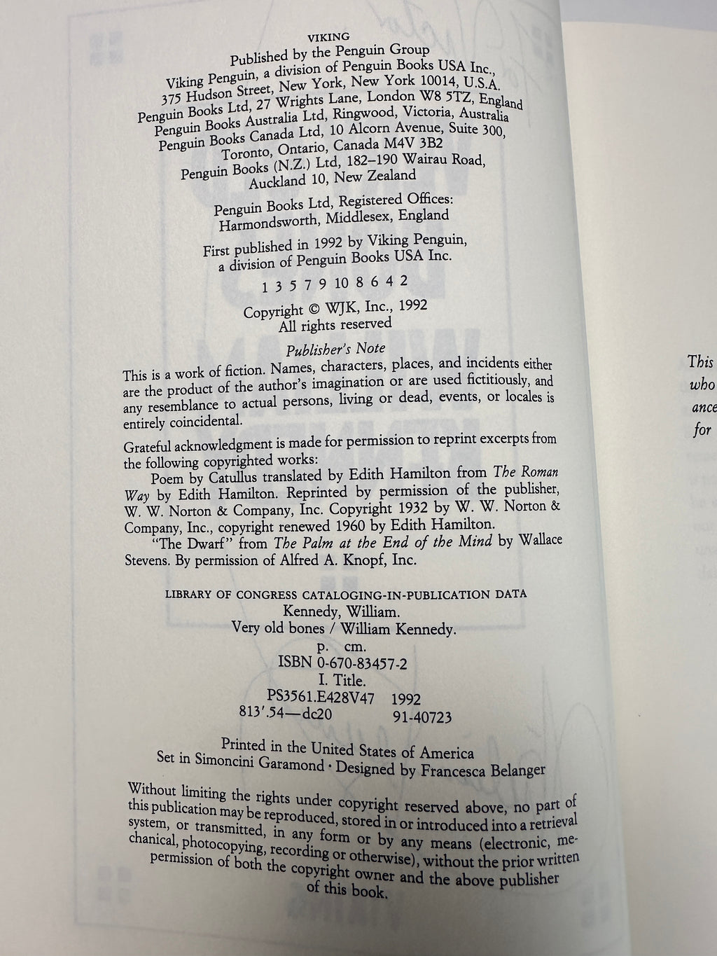 Very Old Bones: A Novel SIGNED by William Kennedy
