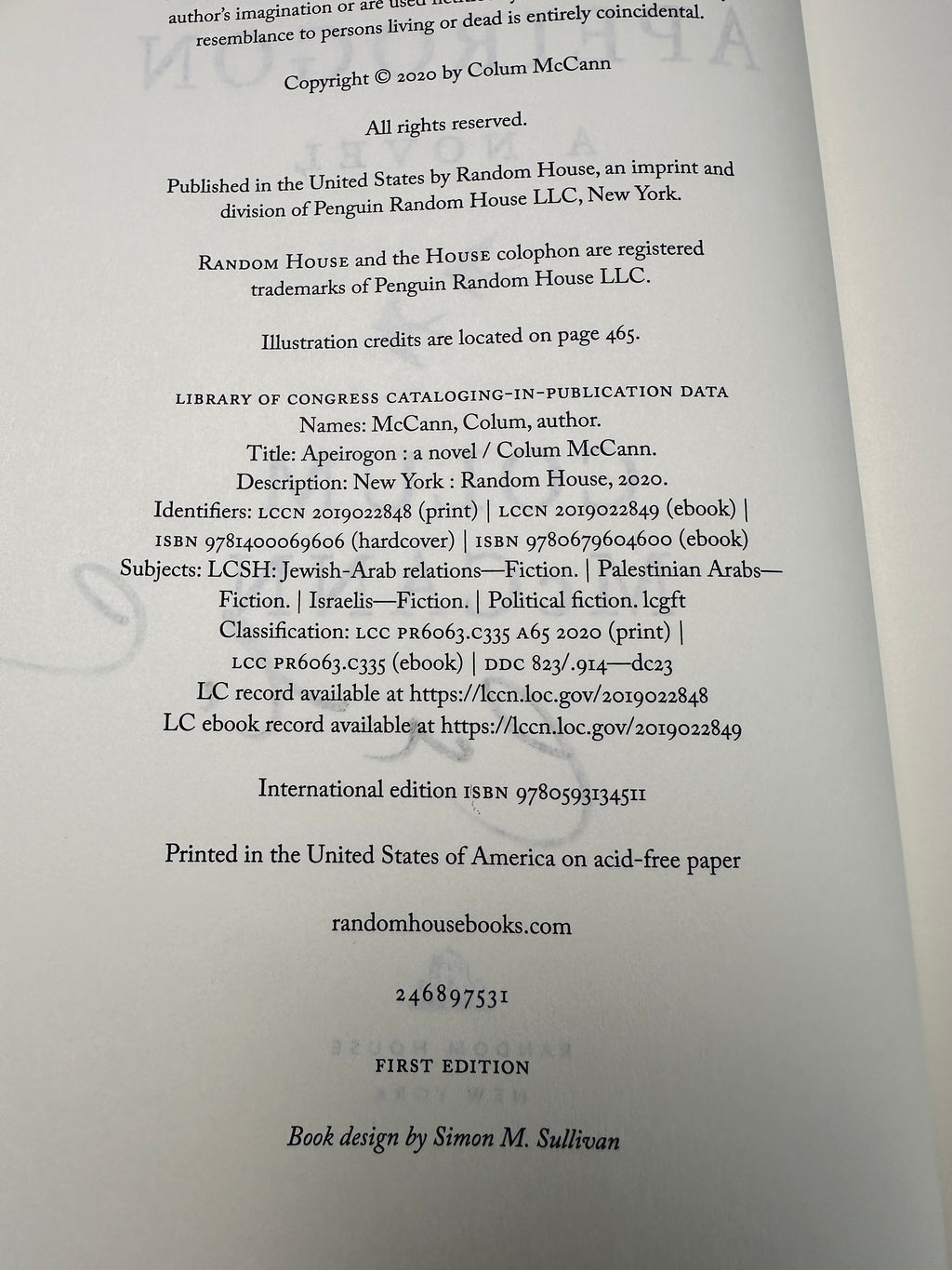 Apeirogon: A Novel SIGNED by Colum McCann