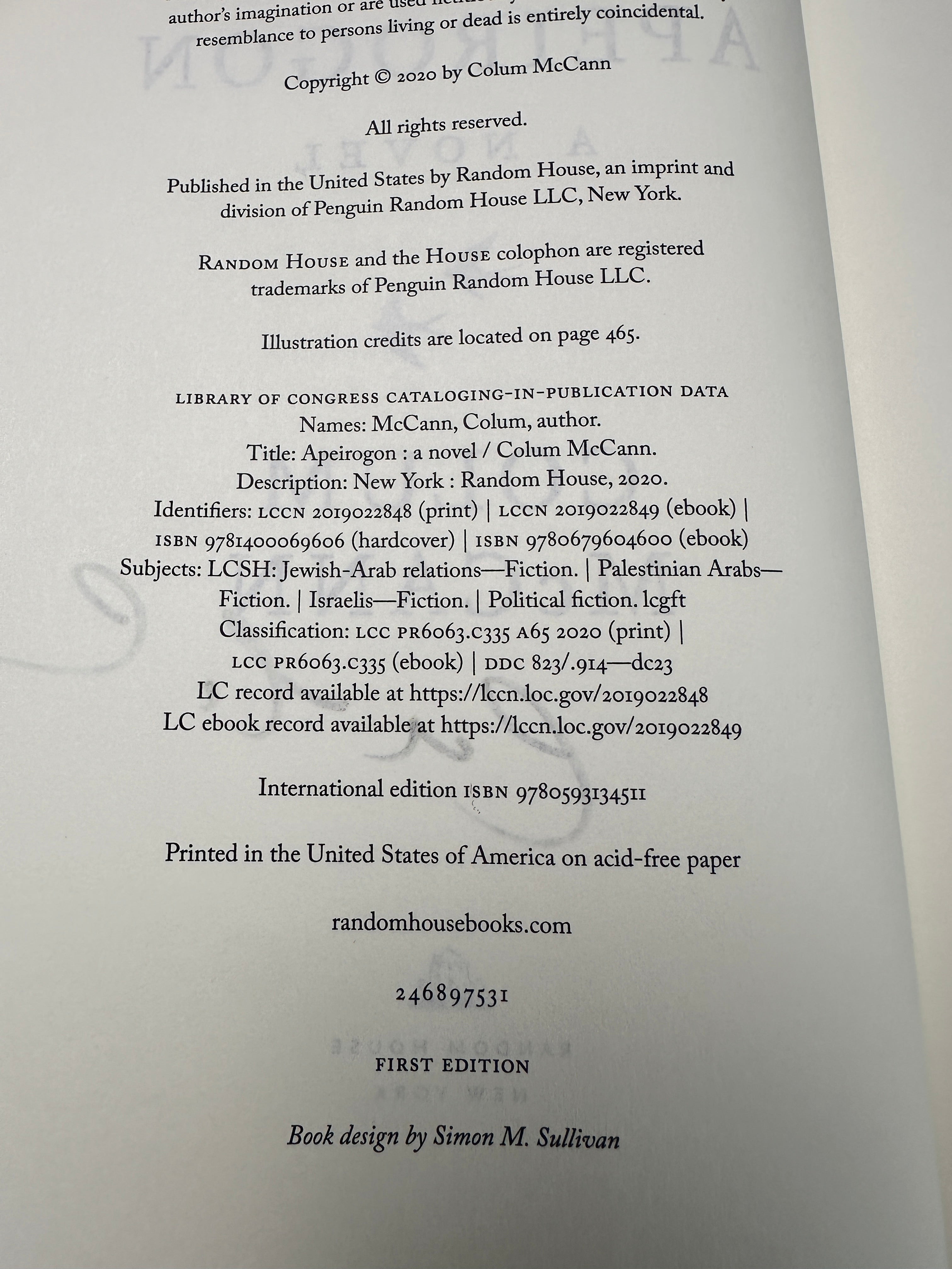Apeirogon: A Novel SIGNED by Colum McCann