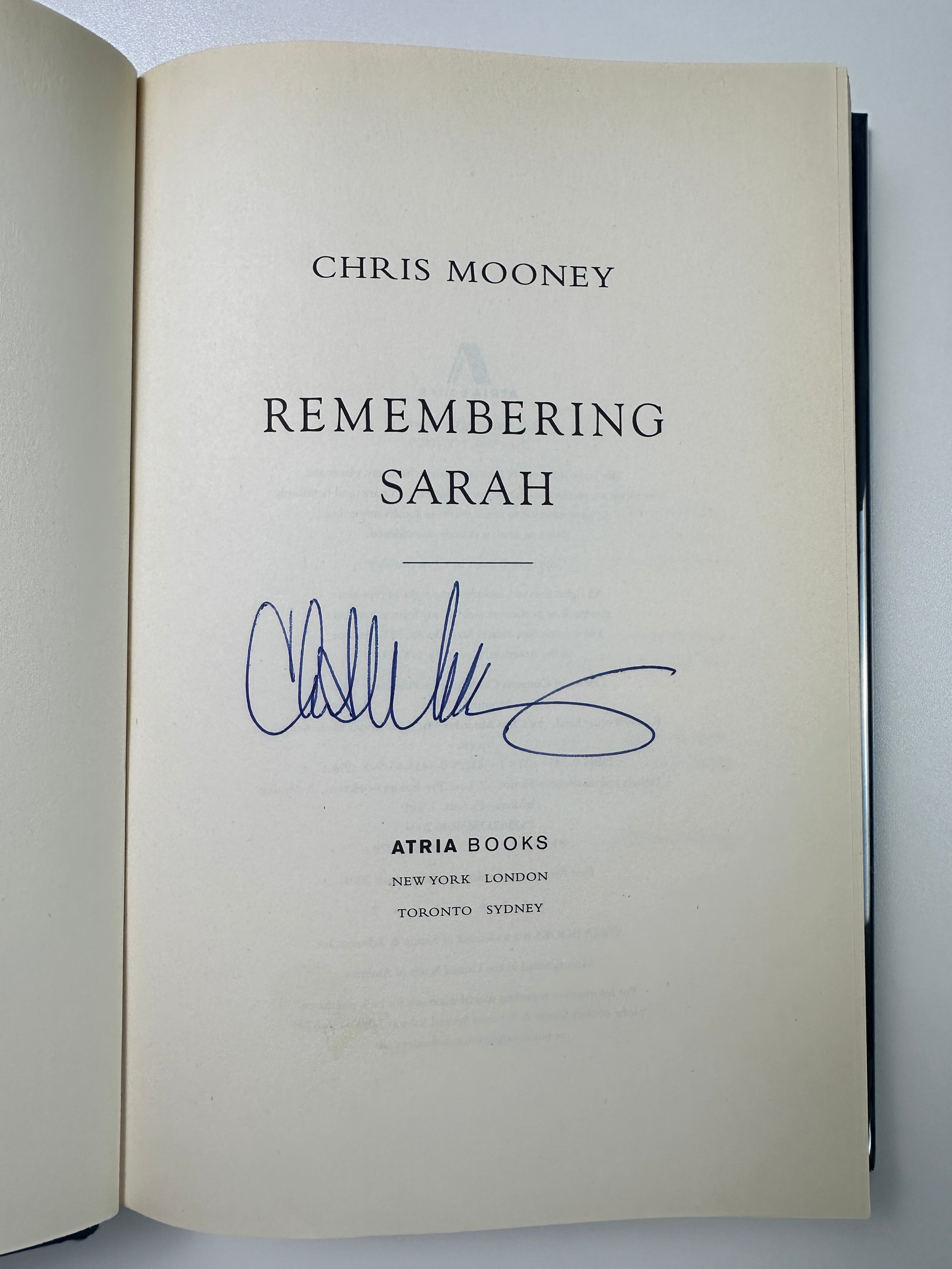 Remembering Sarah: A Thriller SIGNED by Chris Mooney