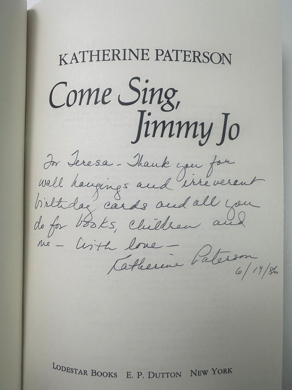 Come Sing, Jimmy Jo SIGNED by Katherine Paterson