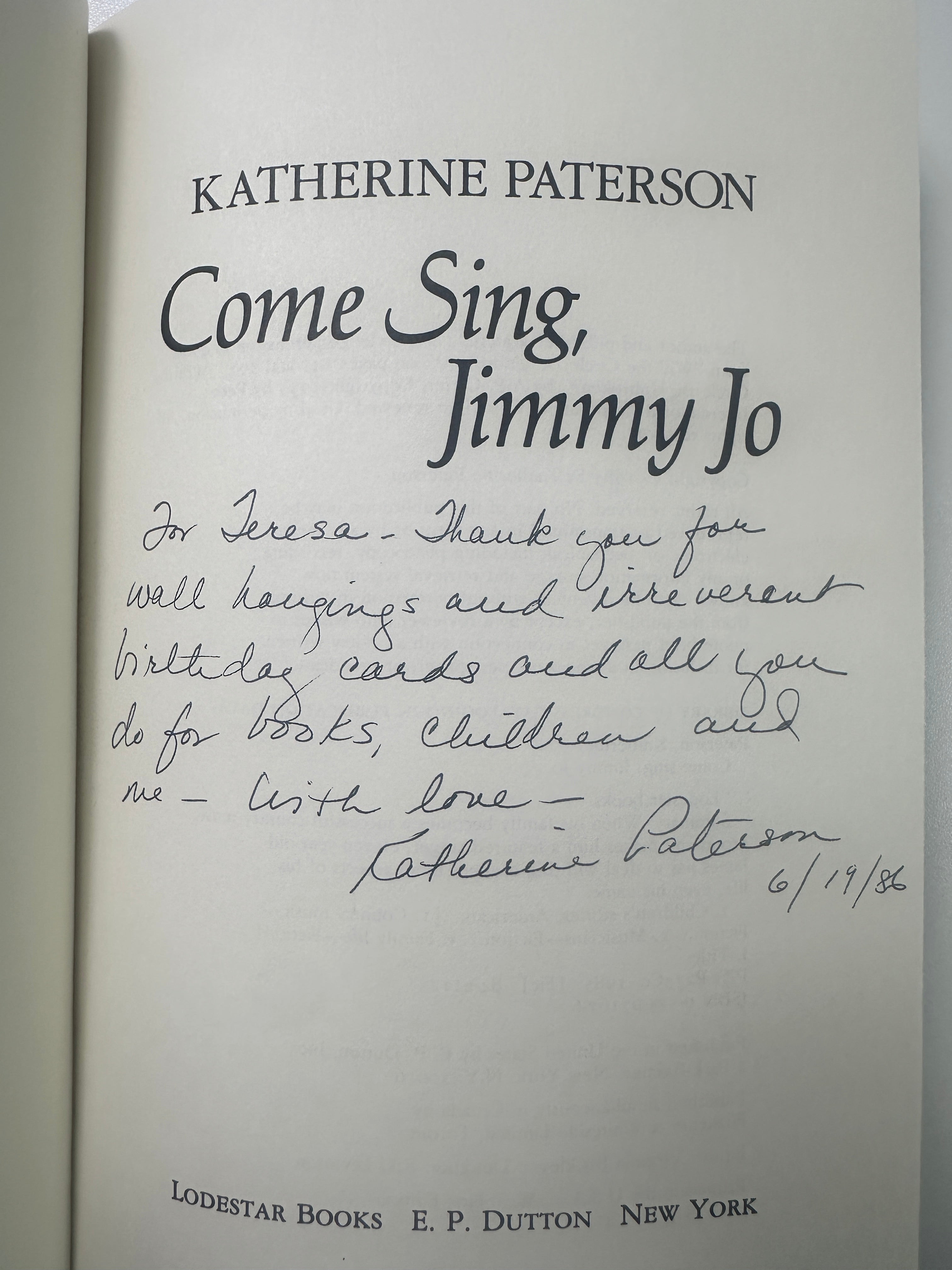 Come Sing, Jimmy Jo SIGNED by Katherine Paterson