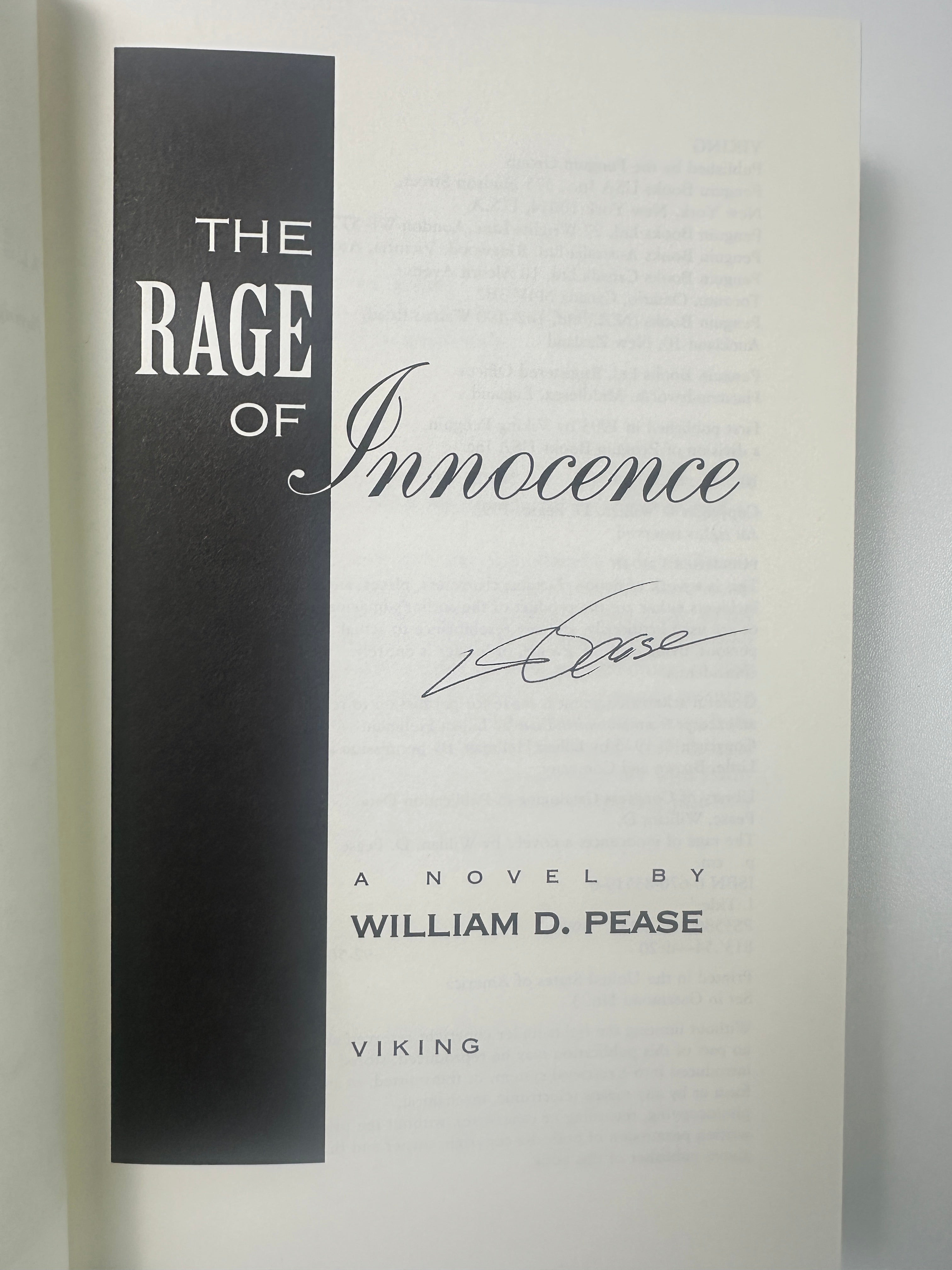 The Rage of Innocence SIGNED by William D. Pease