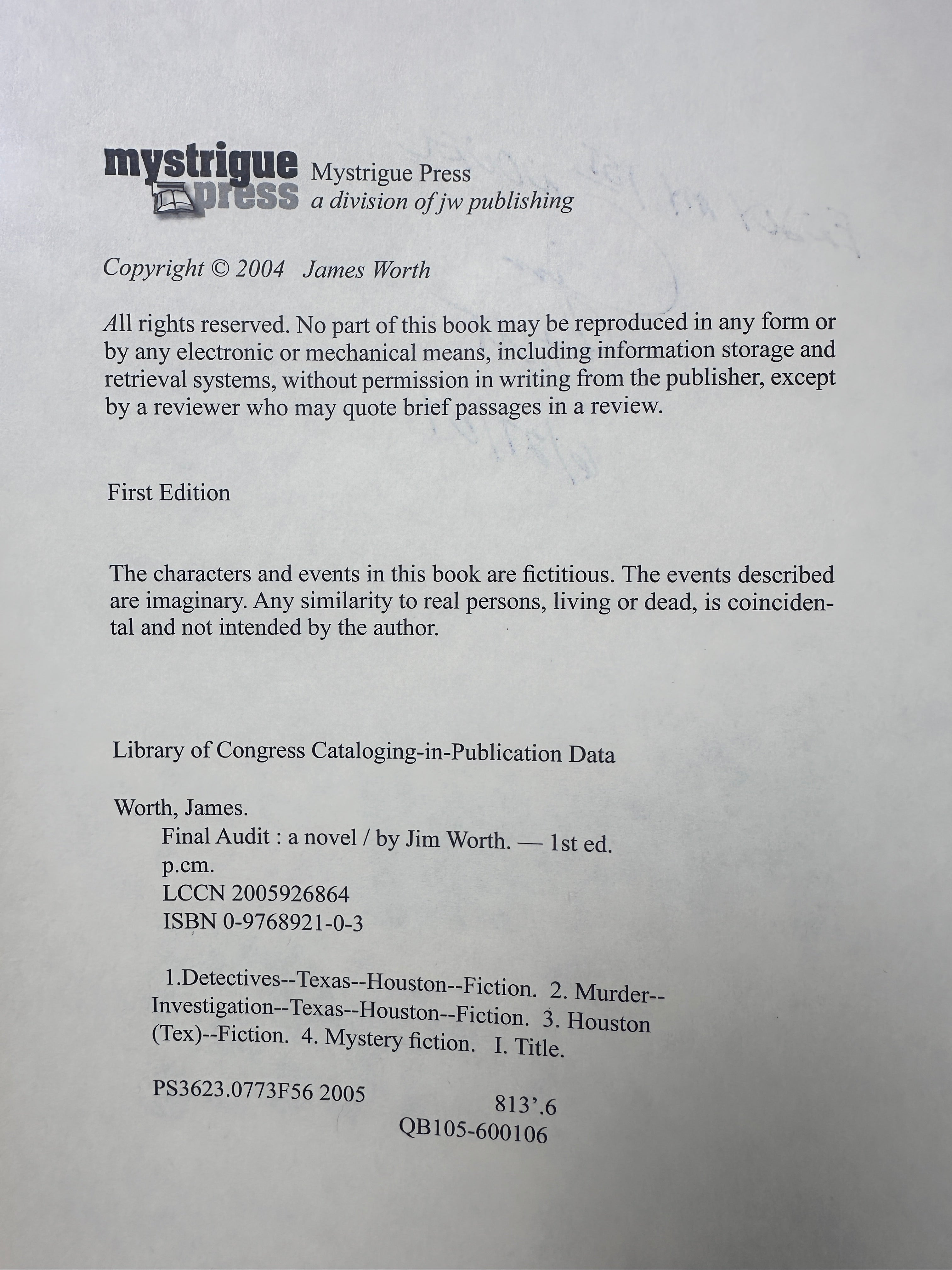 Final Audit (A Mystery) SIGNED by Jim Worth