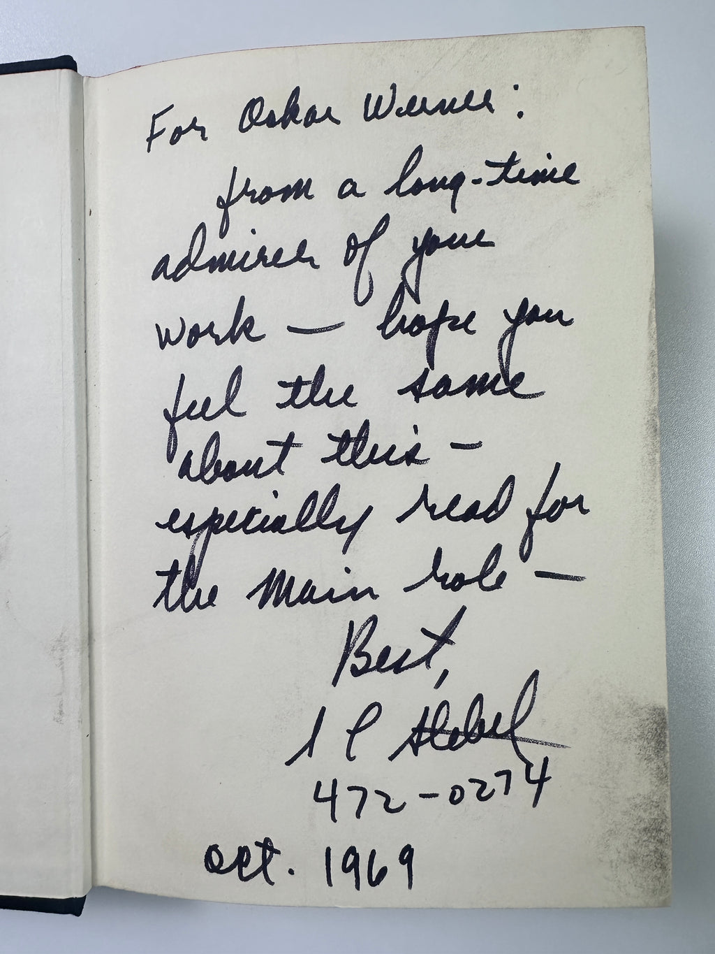 The Collaborator by S.L. Stebel Signed & Inscribed to Actor Oskar Werner | First Printing