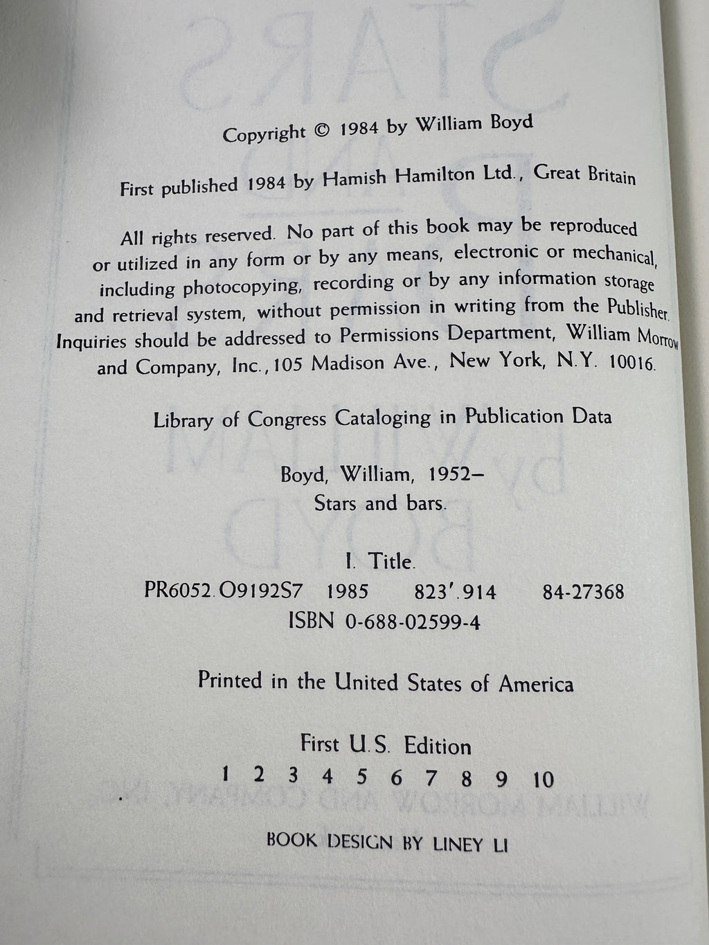 Stars and Bars by William Boyd | First Edition