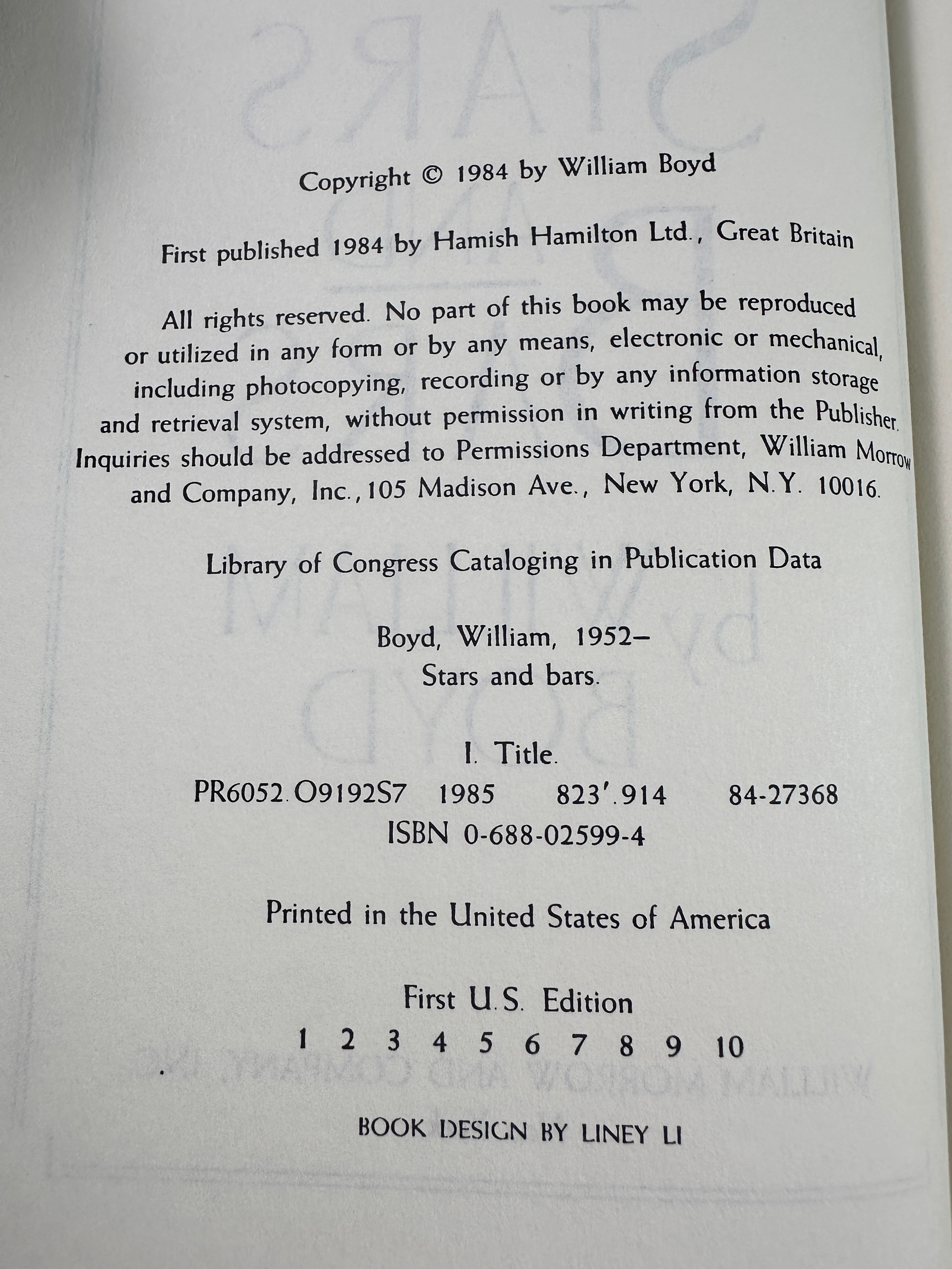 Stars and Bars by William Boyd | First Edition