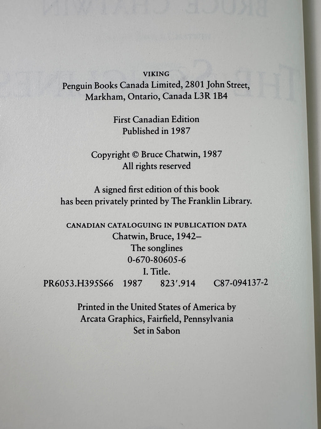 The Songlines by Bruce Chatwin | First Canadian Edition