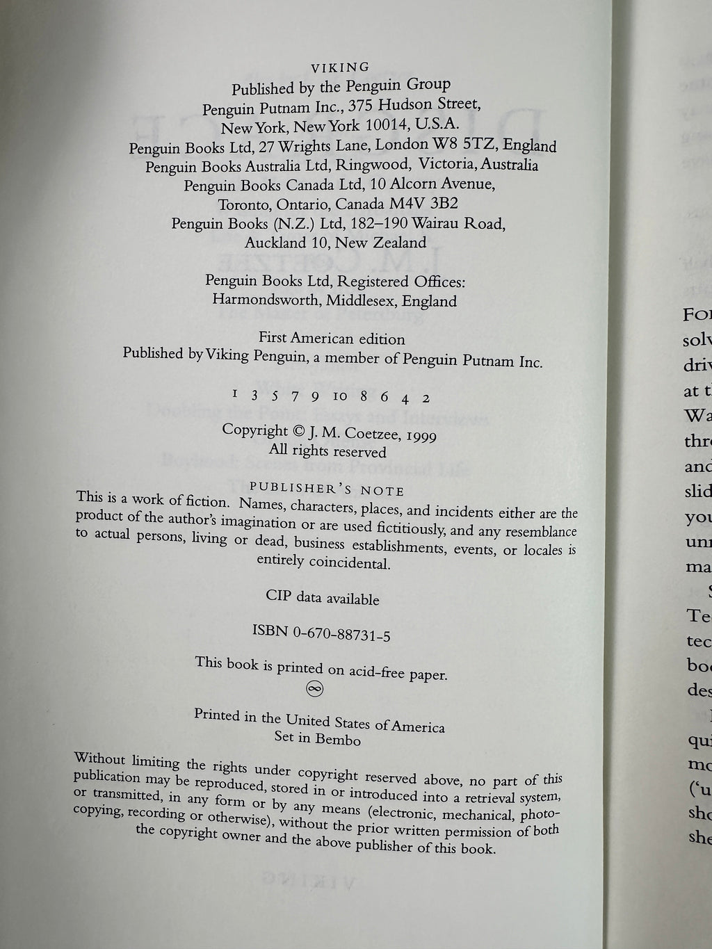 Disgrace by J. M. Coetzee | First Edition