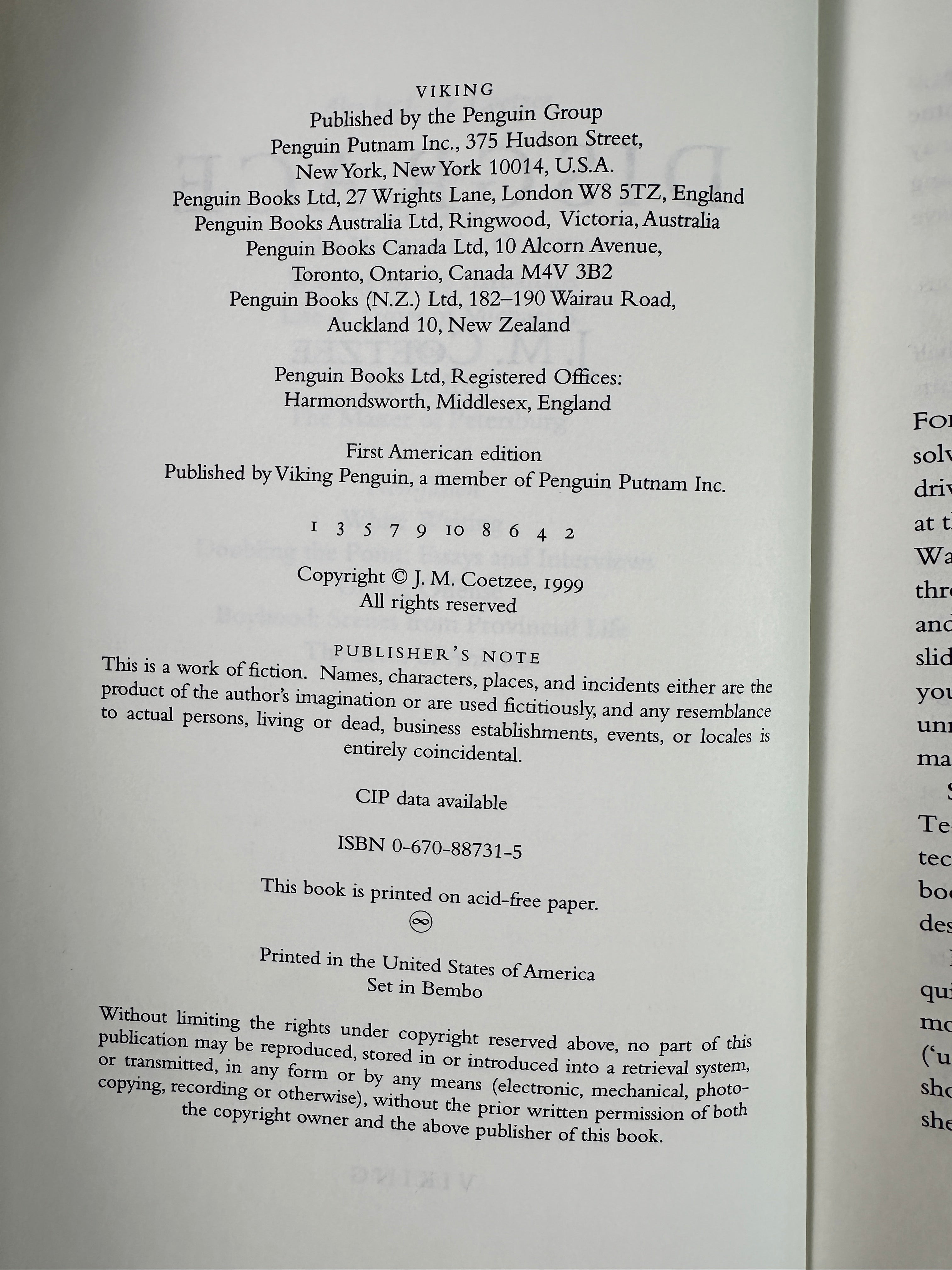 Disgrace by J. M. Coetzee | First Edition