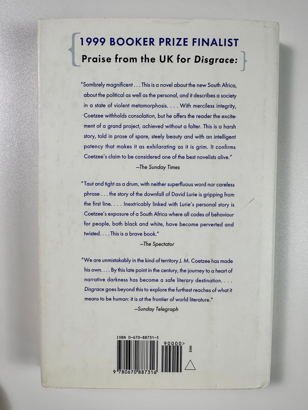 Disgrace by J. M. Coetzee | First Edition