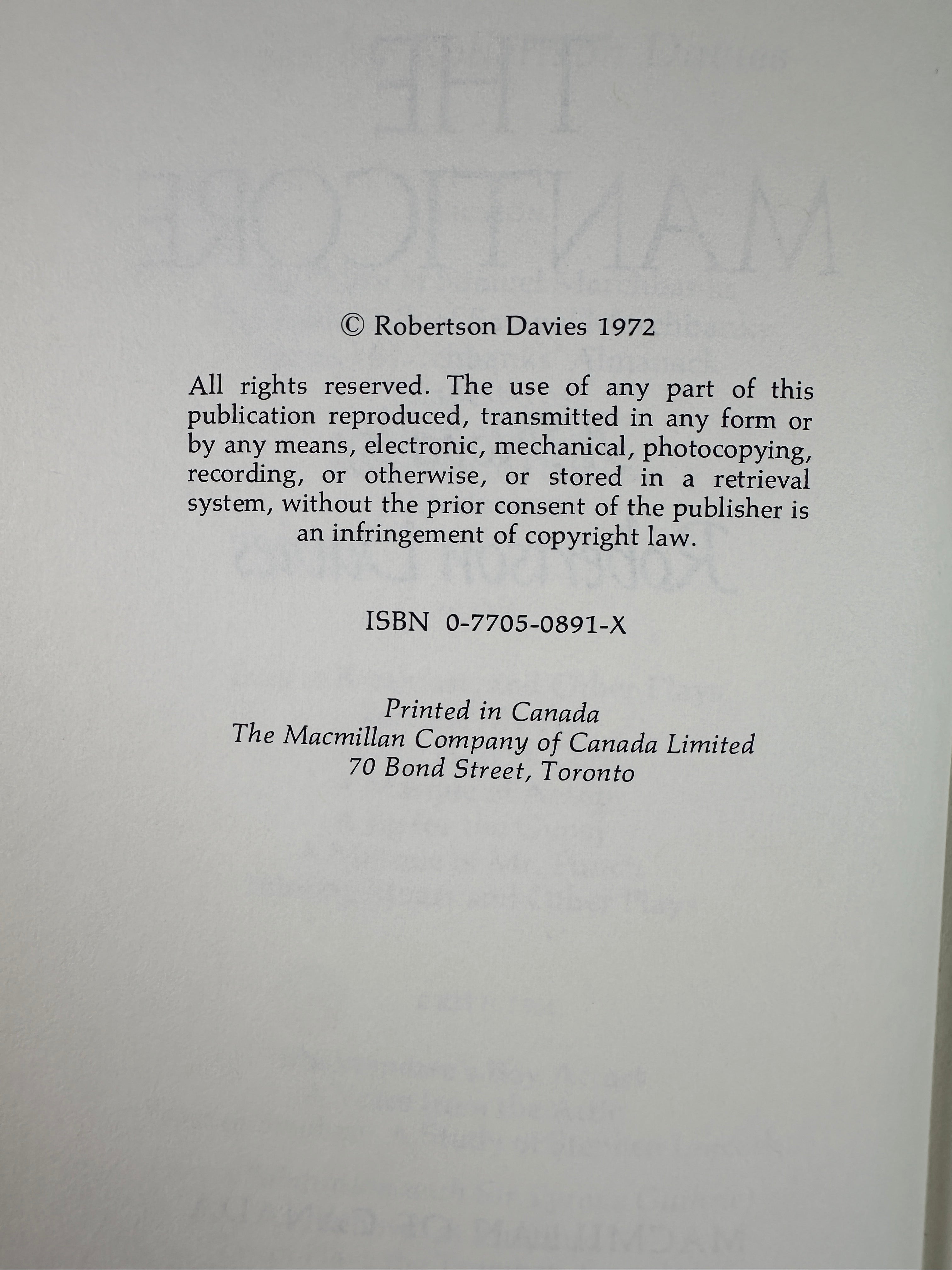 The Manticore by Robertson Davies | First Edition