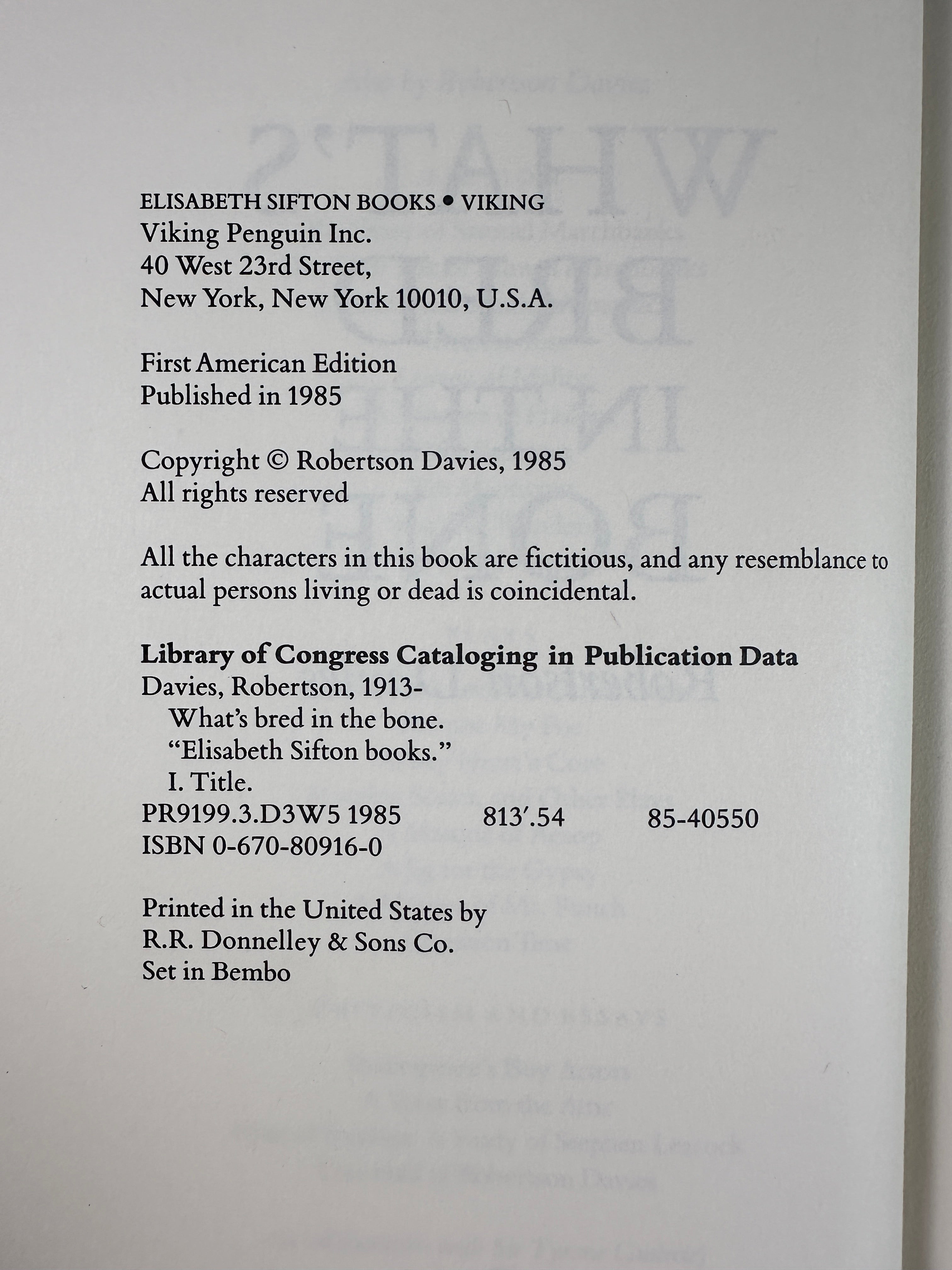 What's Bred in the Bone by Roberston Davies | First Edition