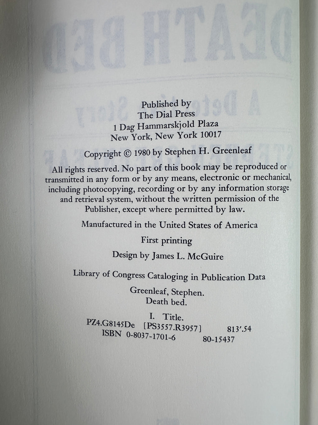 Death Bed: A Detective Story by Stephen Greenleaf | First Edition