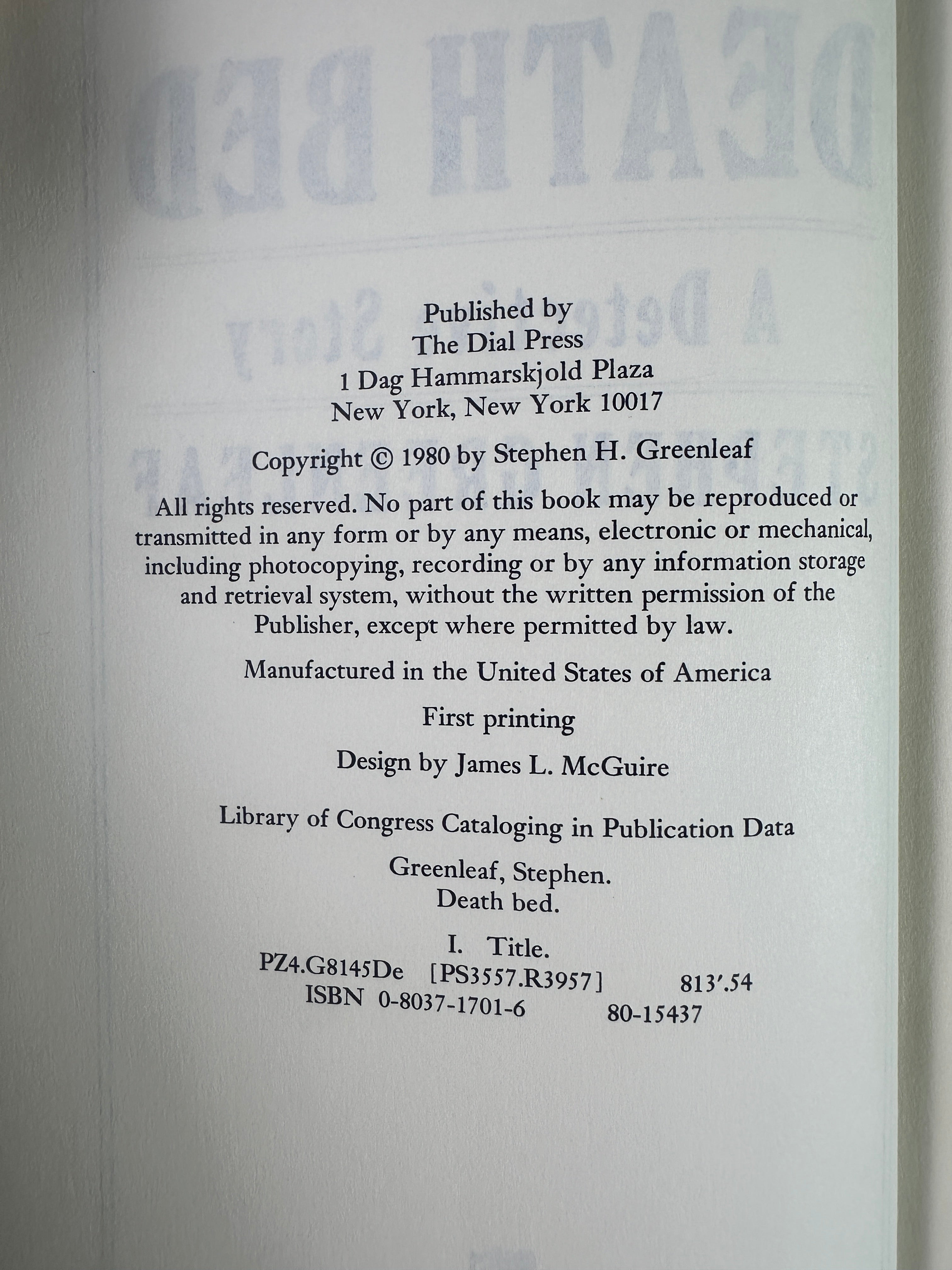 Death Bed: A Detective Story by Stephen Greenleaf | First Edition