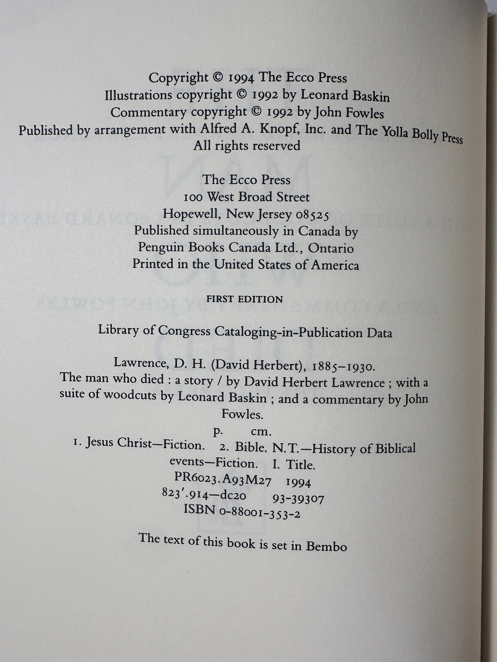 The Man Who Died by D. H. Lawrence | Illustrated Ecco Press First Edition