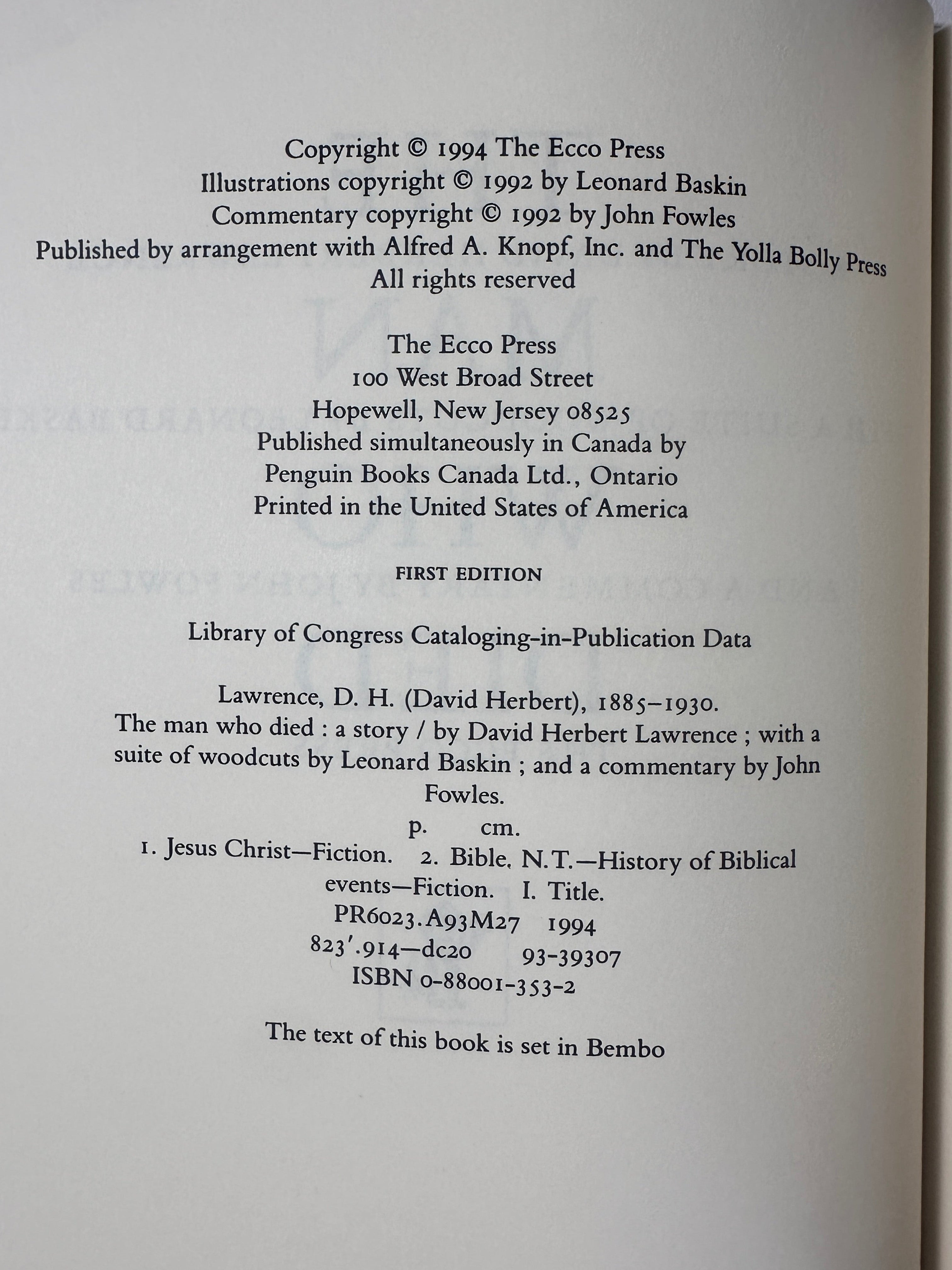 The Man Who Died by D. H. Lawrence | Illustrated Ecco Press First Edition