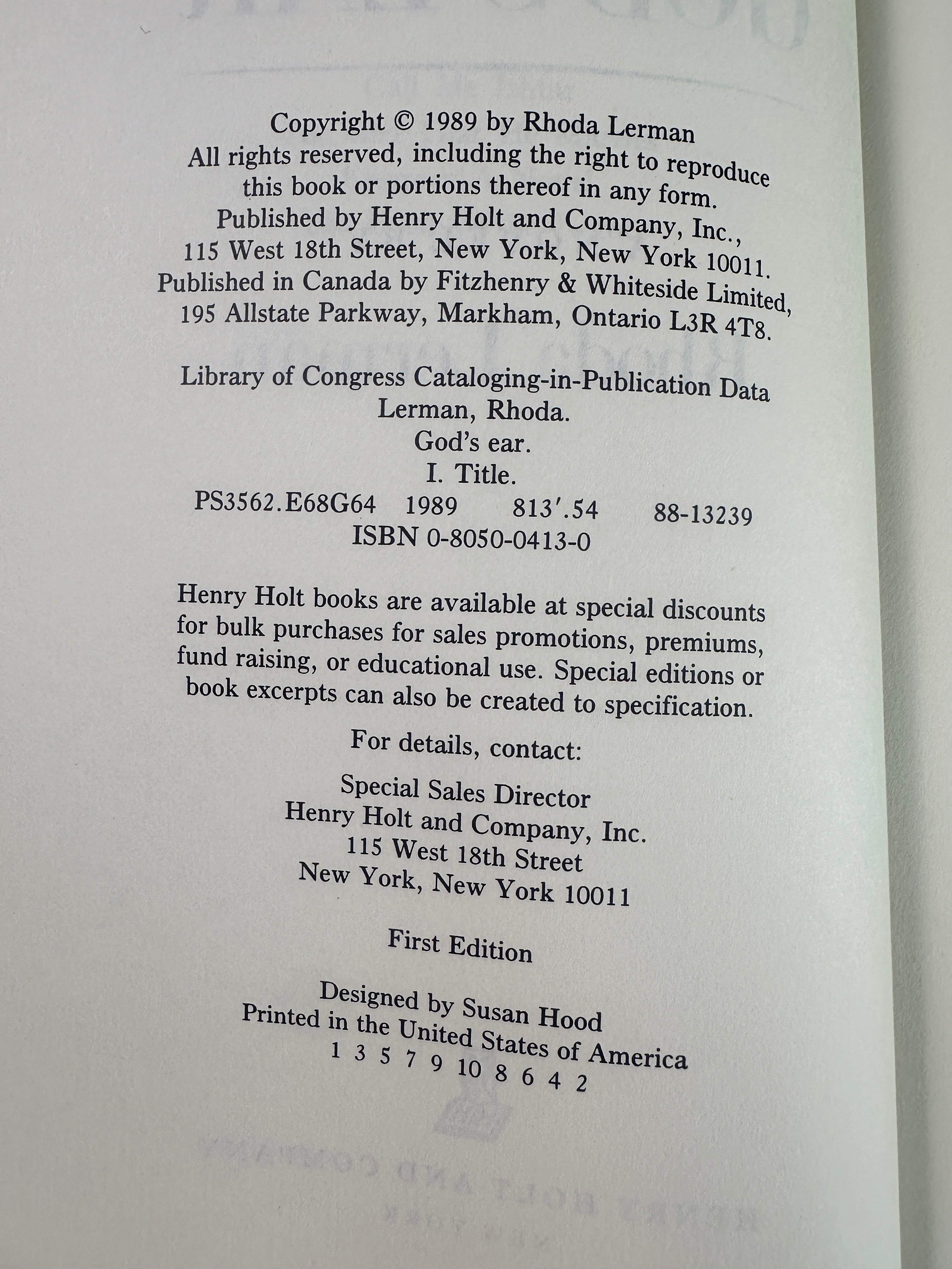 God's Ear by Rhoda Lerman | First Edition