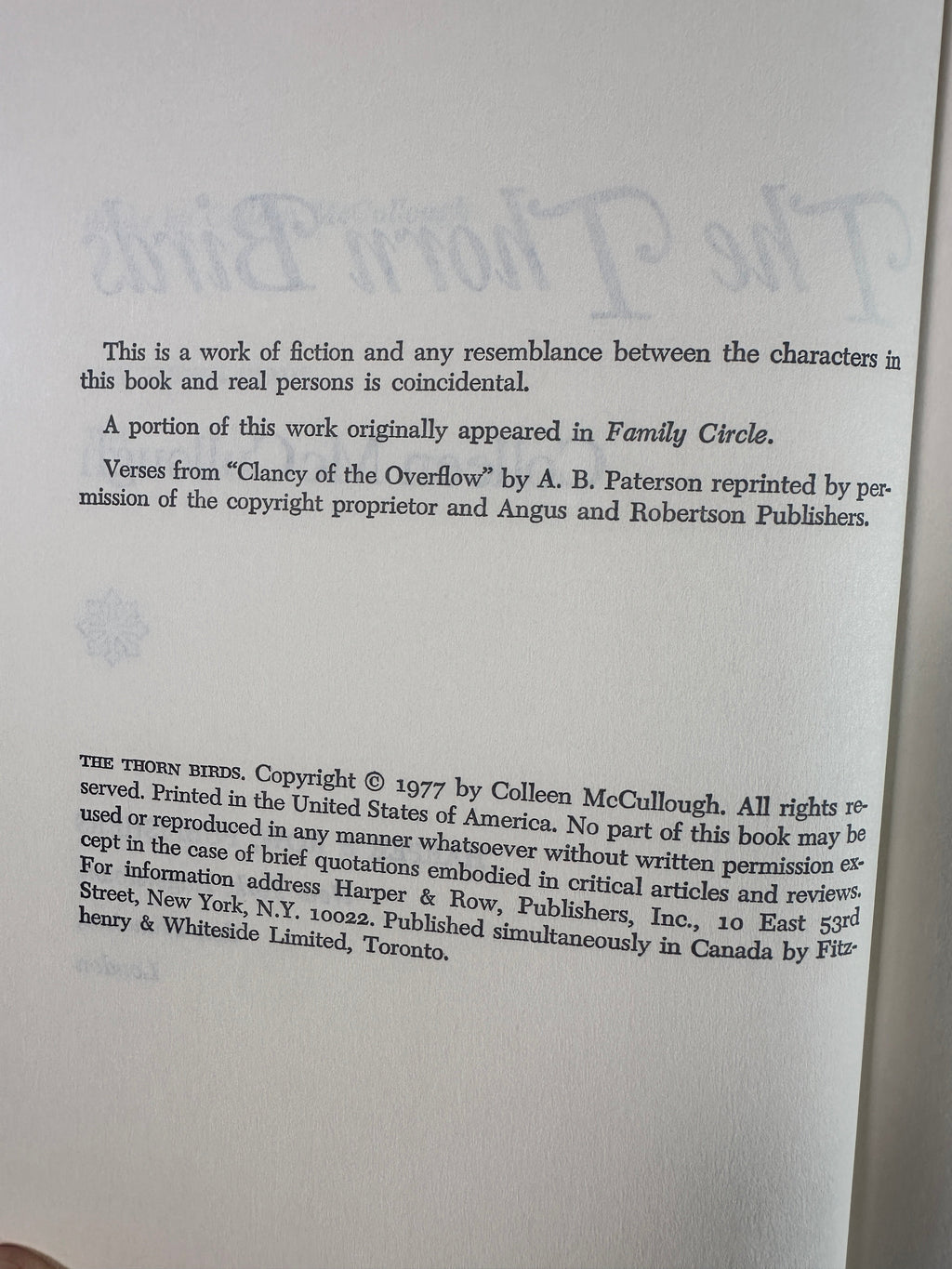 The Thorn Birds by Colleen McCullough  | Rare Cover Art