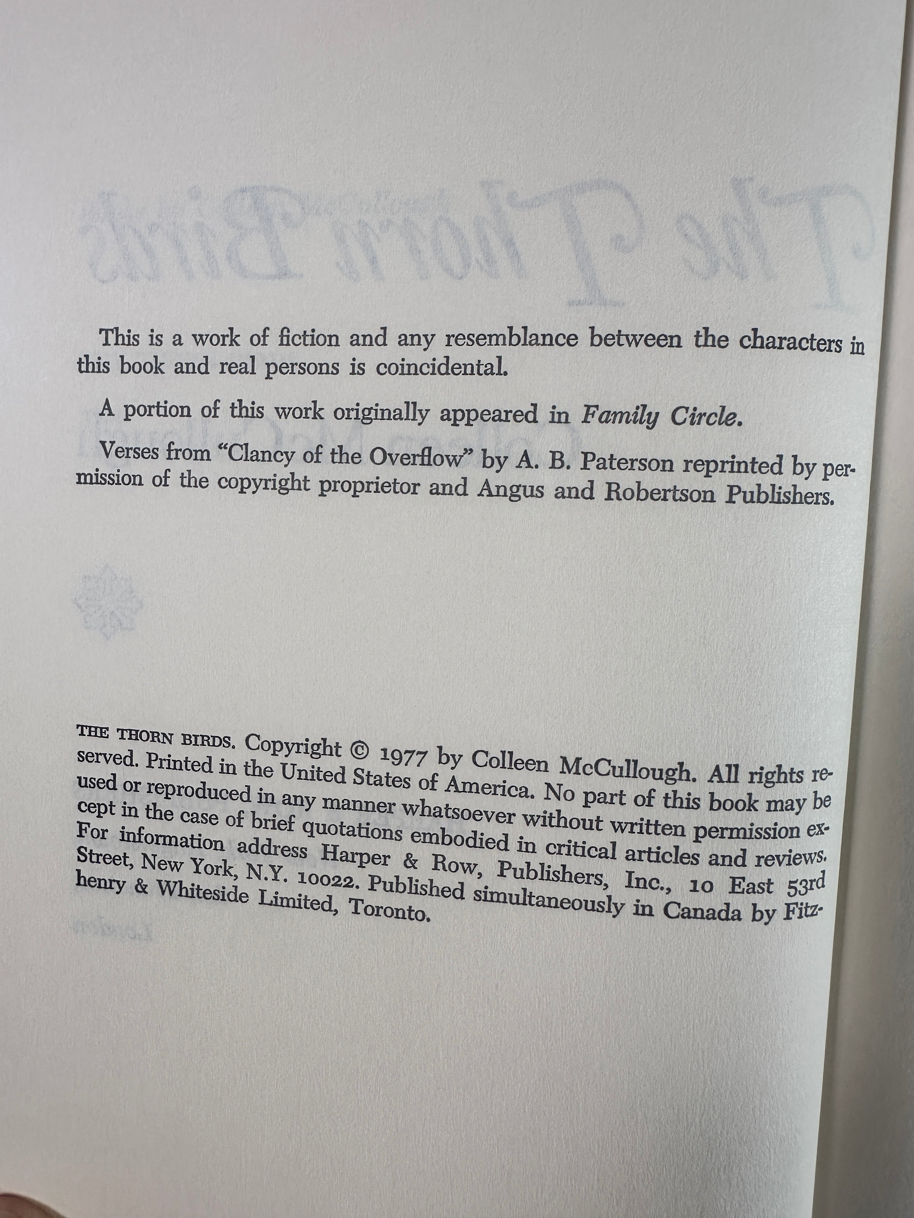 The Thorn Birds by Colleen McCullough  | Rare Cover Art