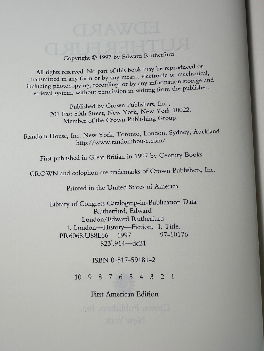 London: The Novel by Edward Rutherfurd | First Edition