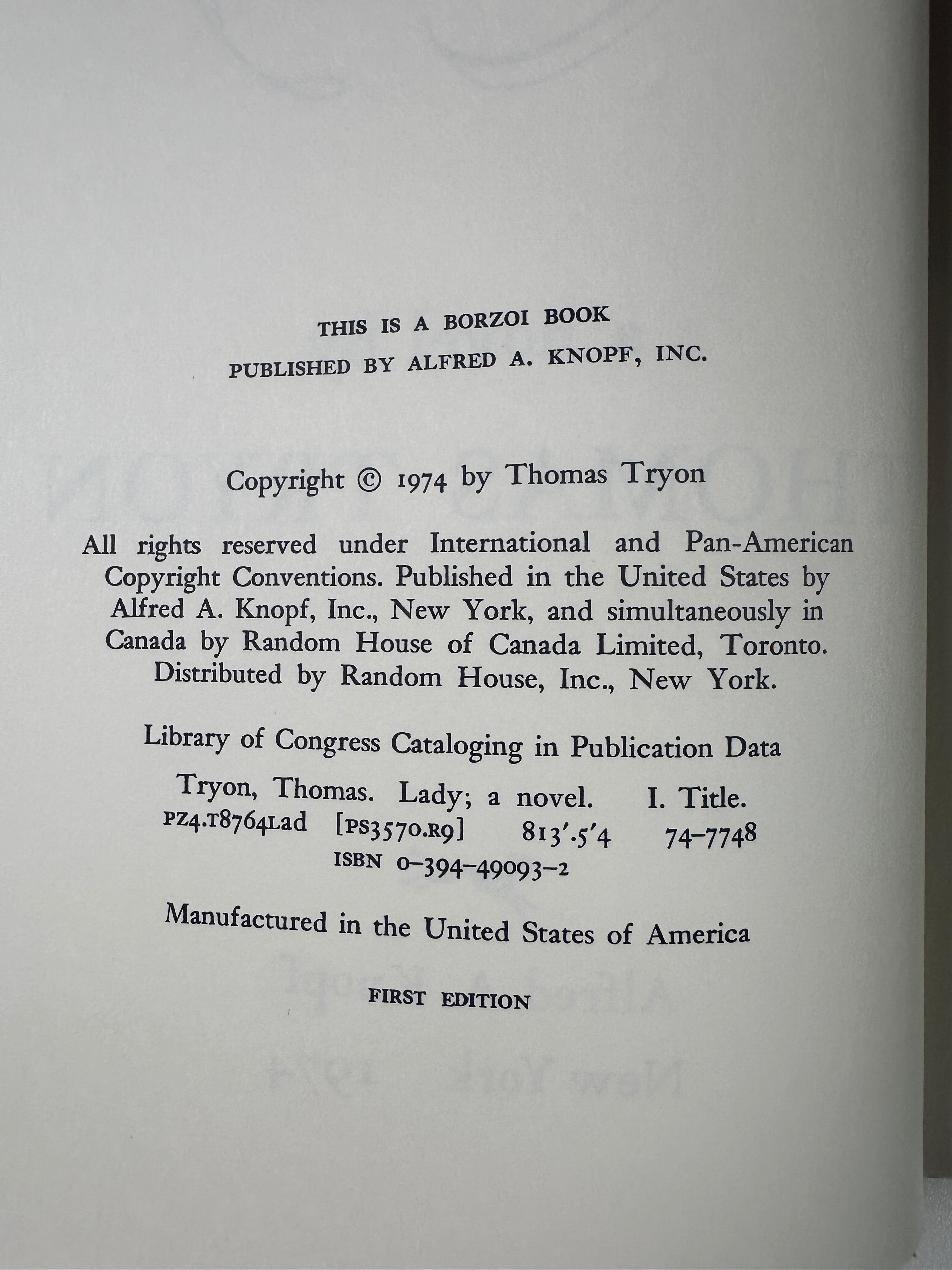 Lady by Thomas Tryon | First Edition