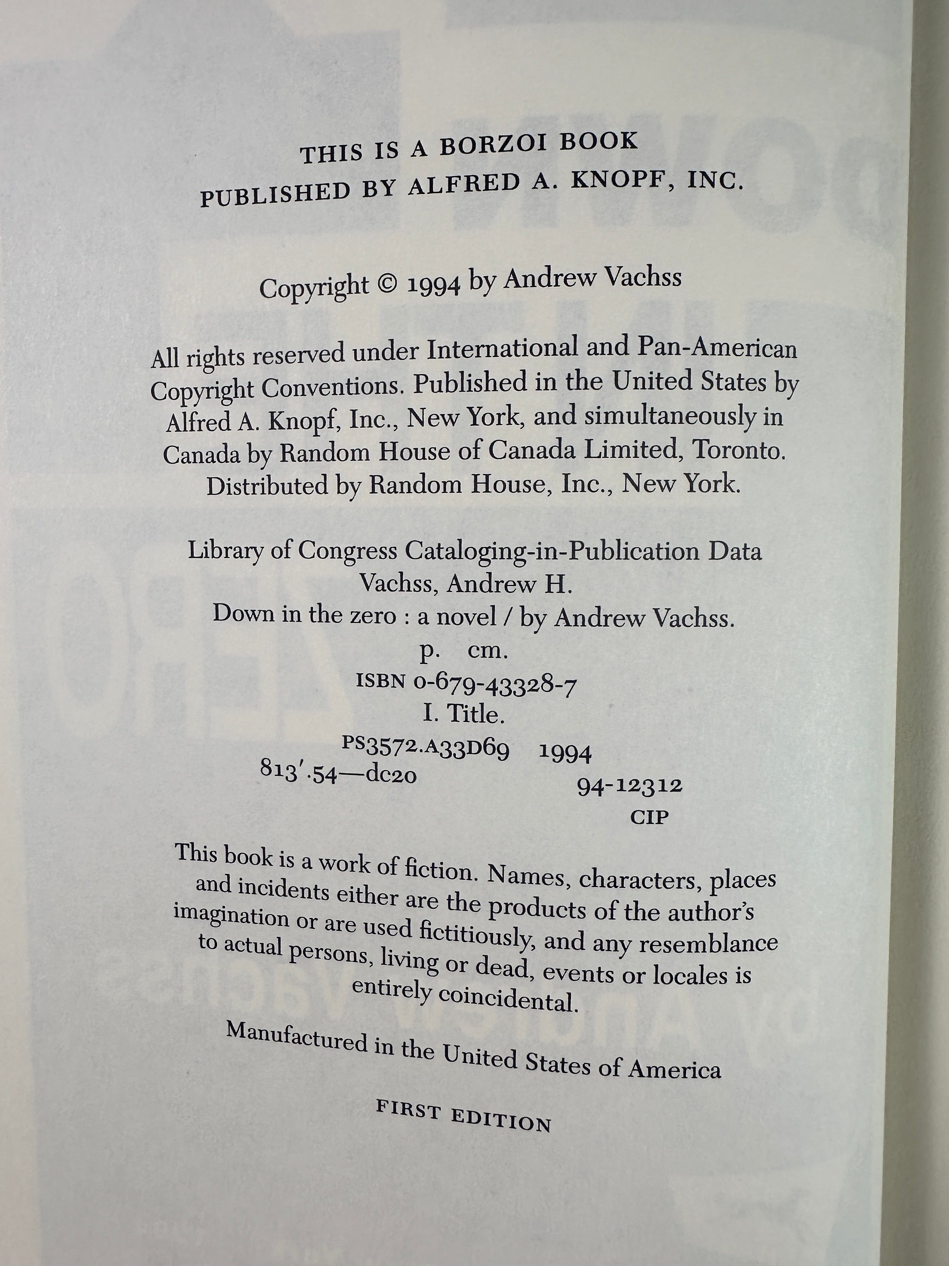 Down In The Zero by Andrew Vachss | First Edition