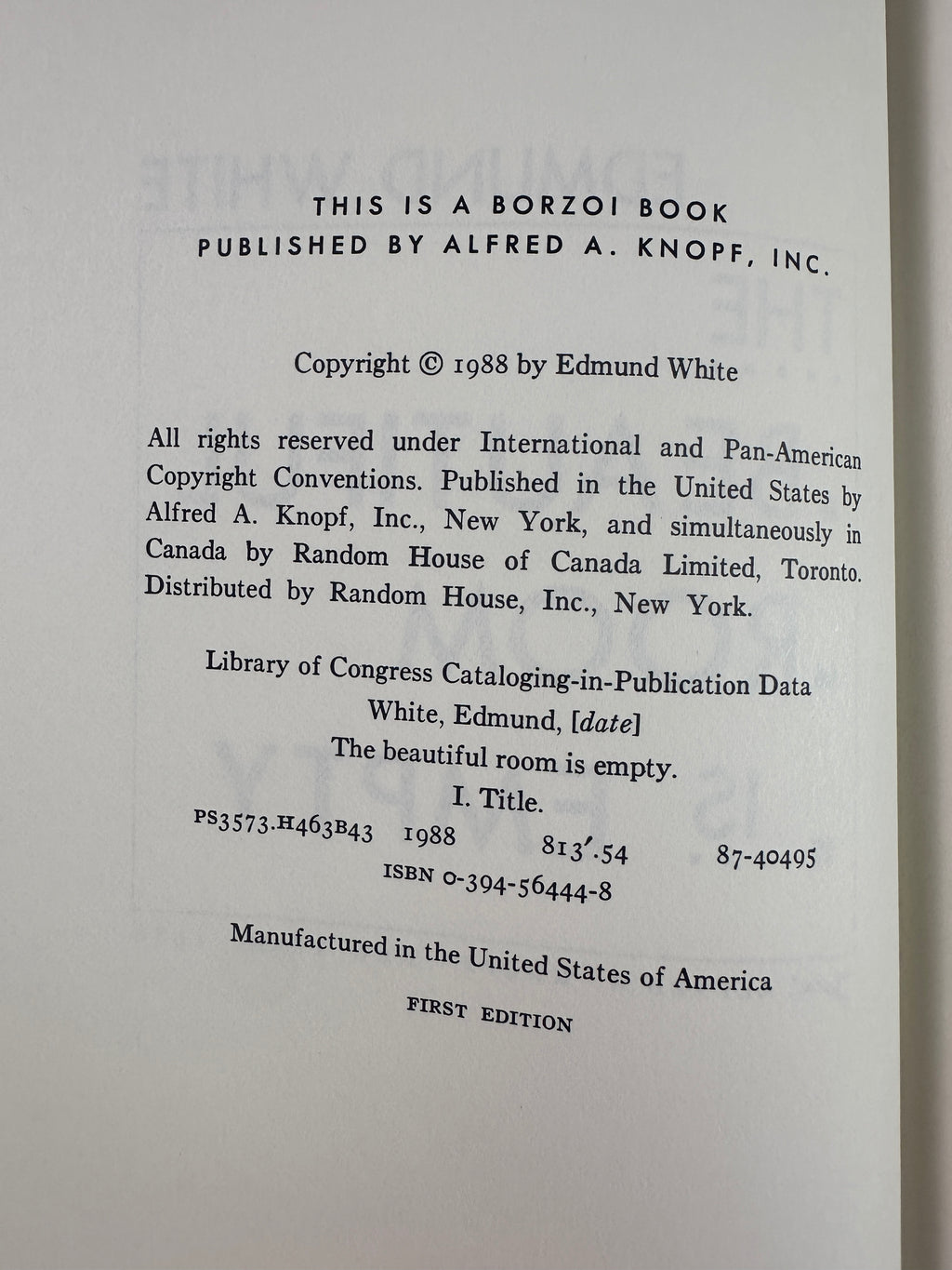 The Beautiful Room Is Empty by Edmund White | First Edition