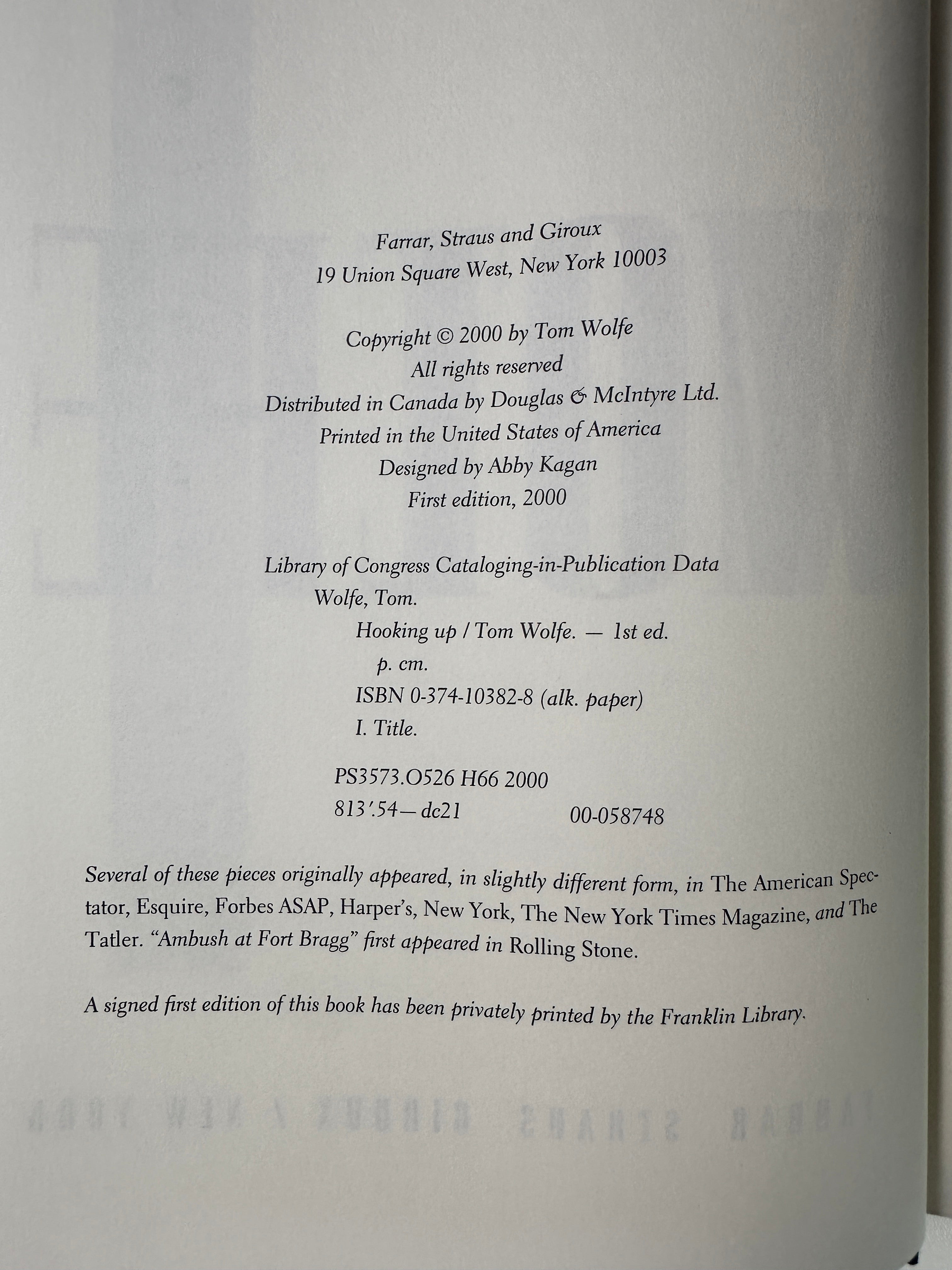 Hooking Up by Tom Wolfe | First Edition