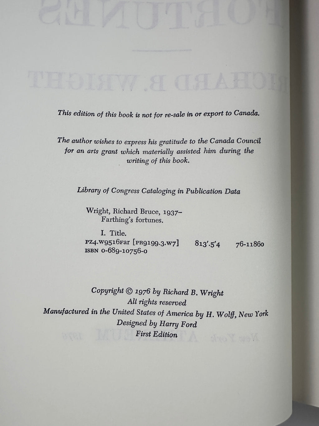 Farthing's Fortunes by Richard B. Wright | First Edition