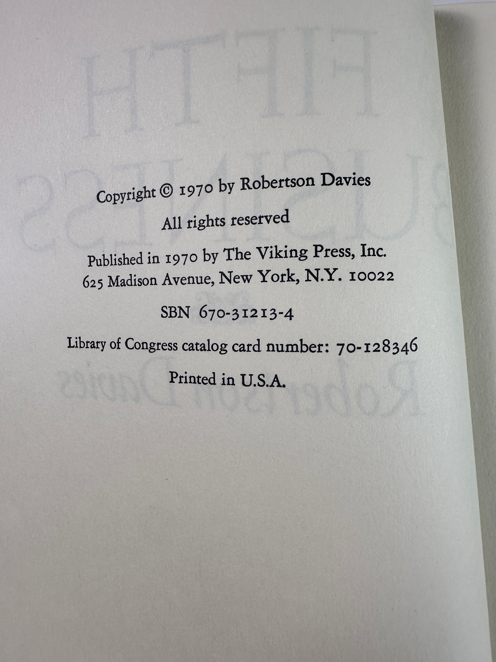 Fifth Business by Robertson Davies | First Edition