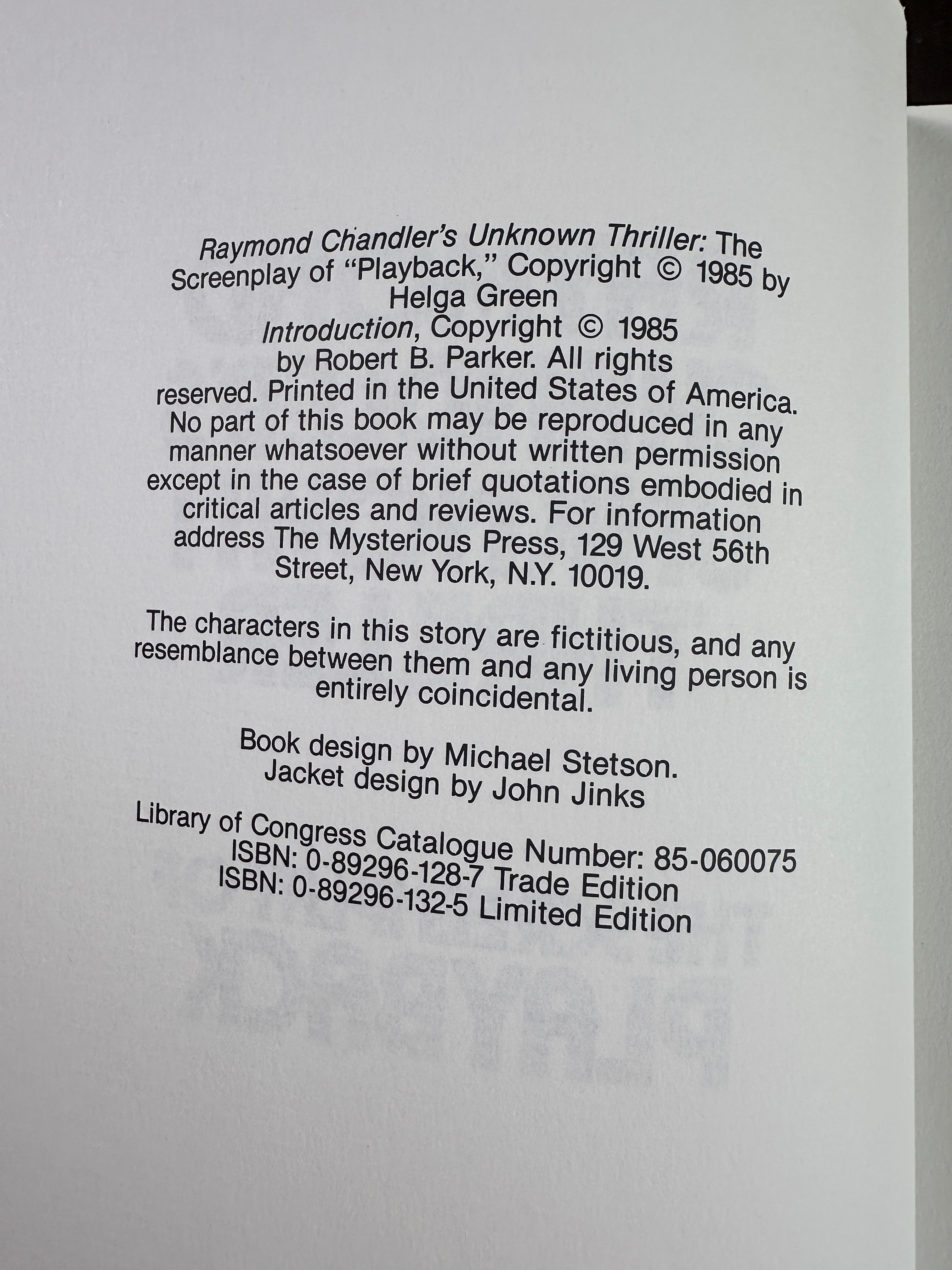 Playback: Raymond Chandler's Unknown Thriller | Limited Signed First Edition in Slipcase