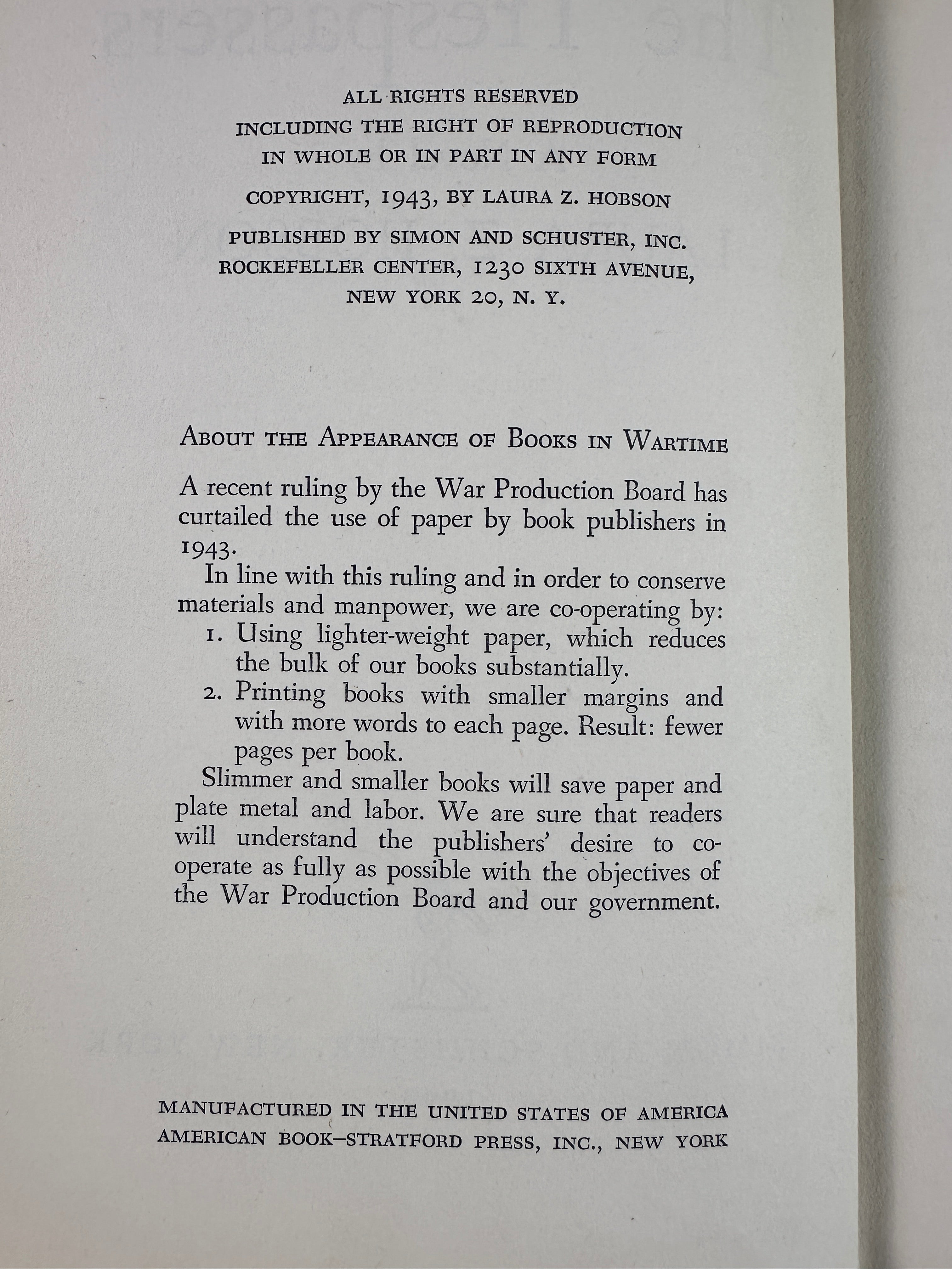 The Trespassers by Laura Z. Hobson | 1943 First Edition