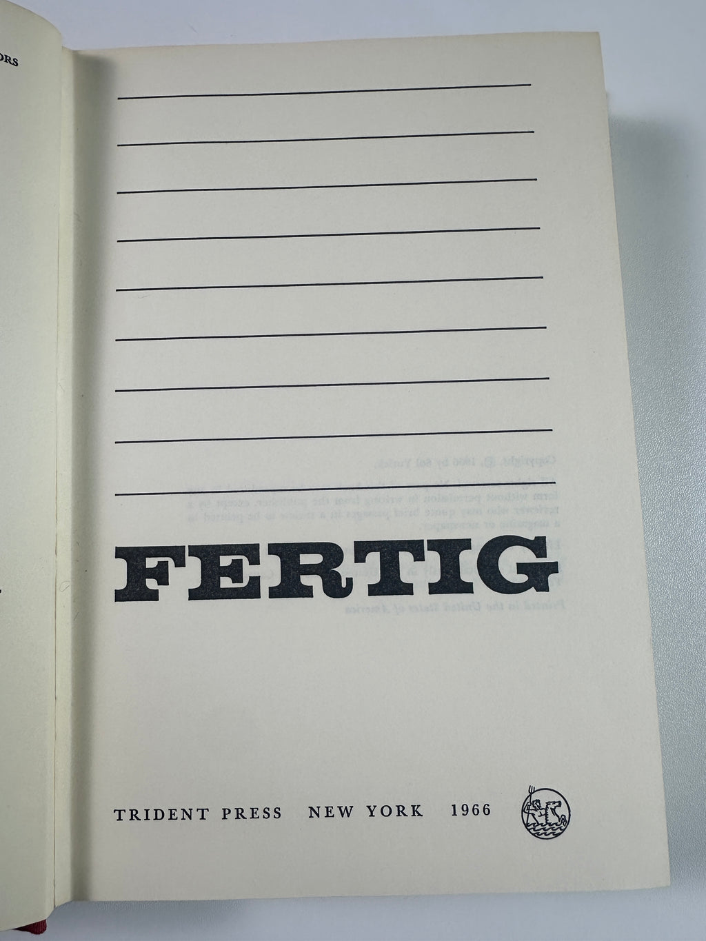 Fertig by Sol Yurick | First Edition | 1966 Hardcover in Dust Jacket
