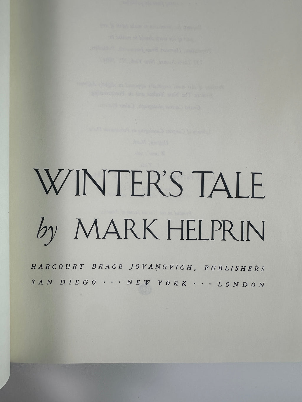 Winter's Tale by Mark Helprin | First Edition