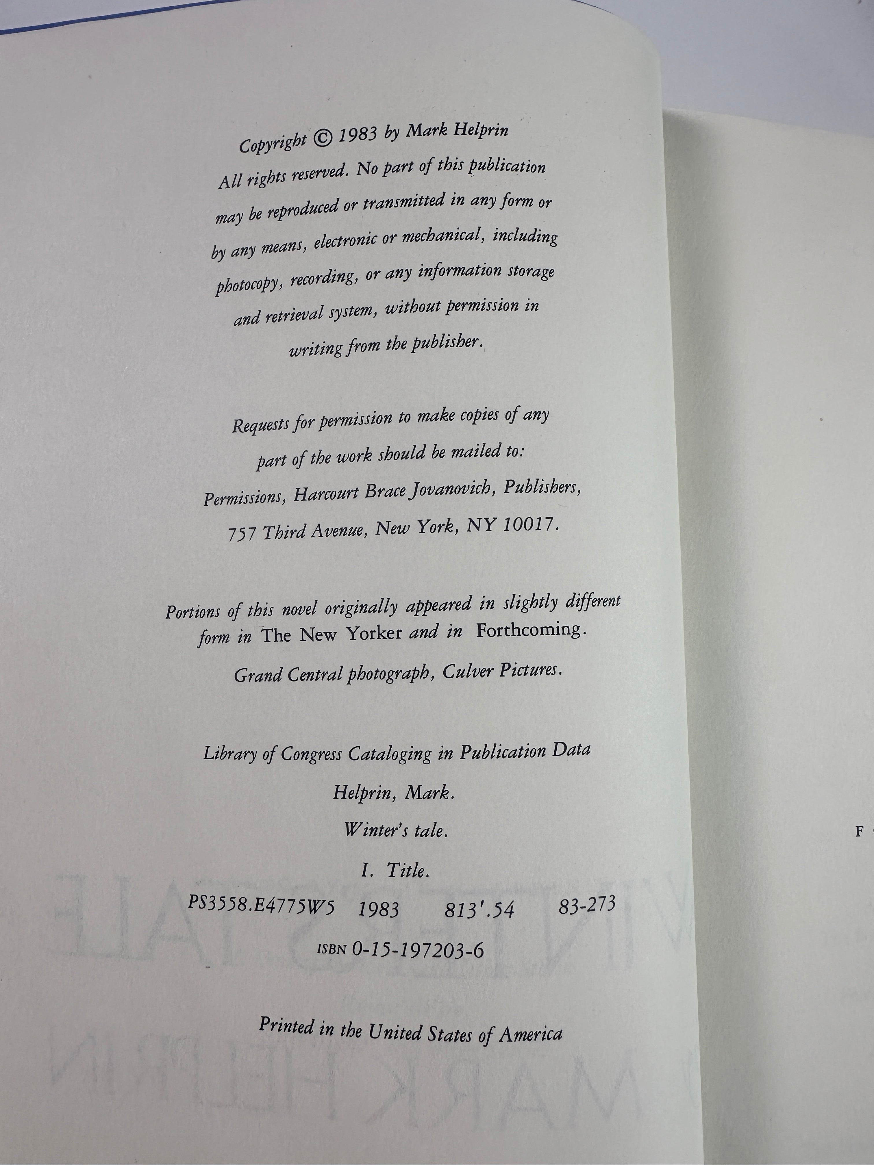 Winter's Tale by Mark Helprin | First Edition